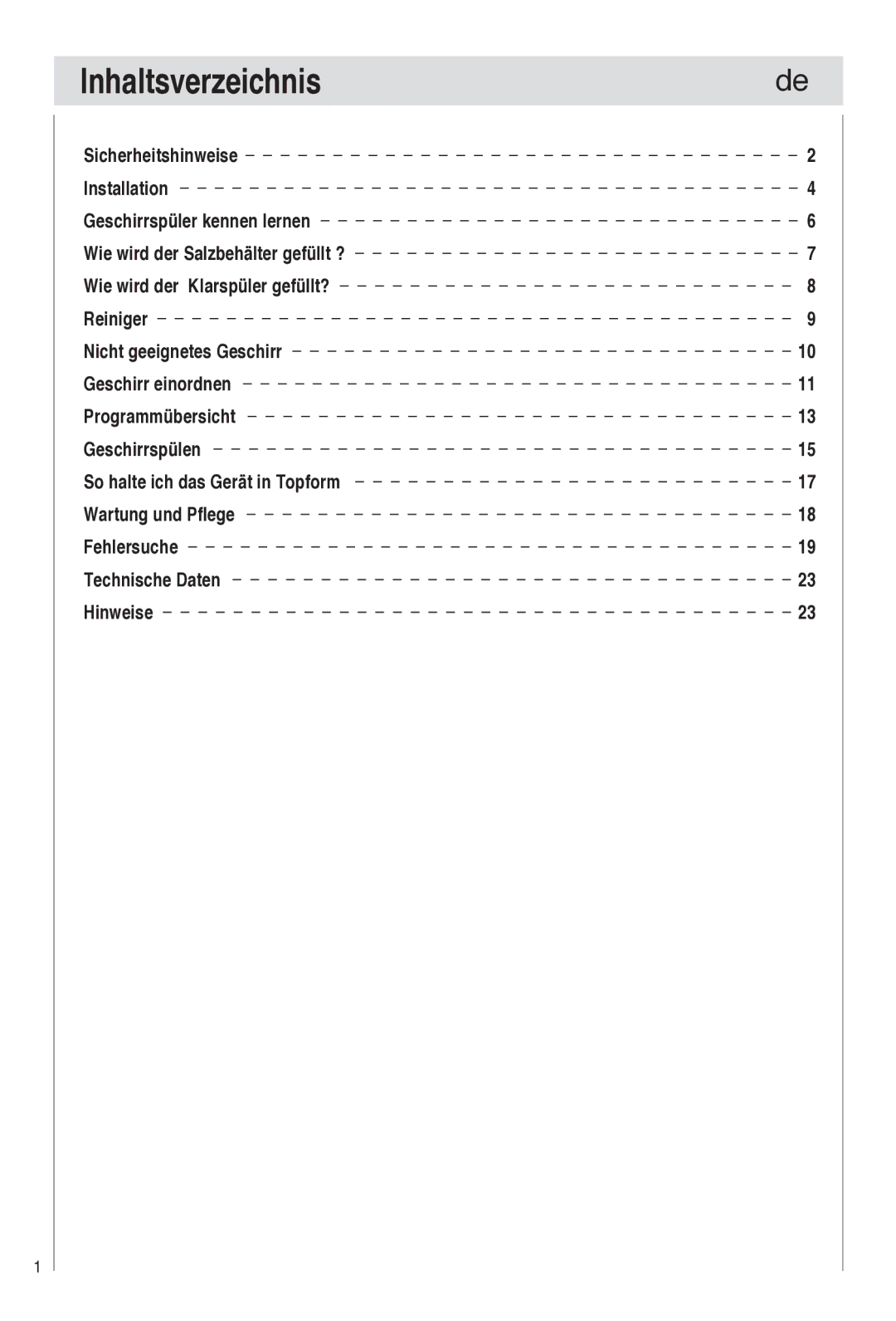 Haier DW9-TFE1 operation manual Inhaltsverzeichnis 