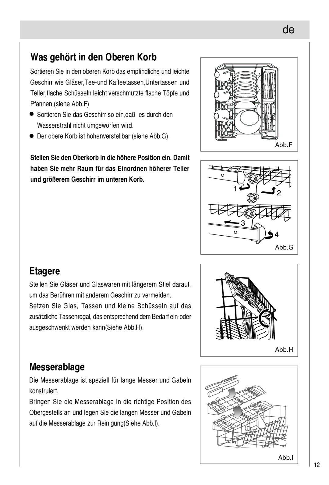 Haier DW9-TFE1 operation manual Was gehört in den Oberen Korb, Etagere, Messerablage 