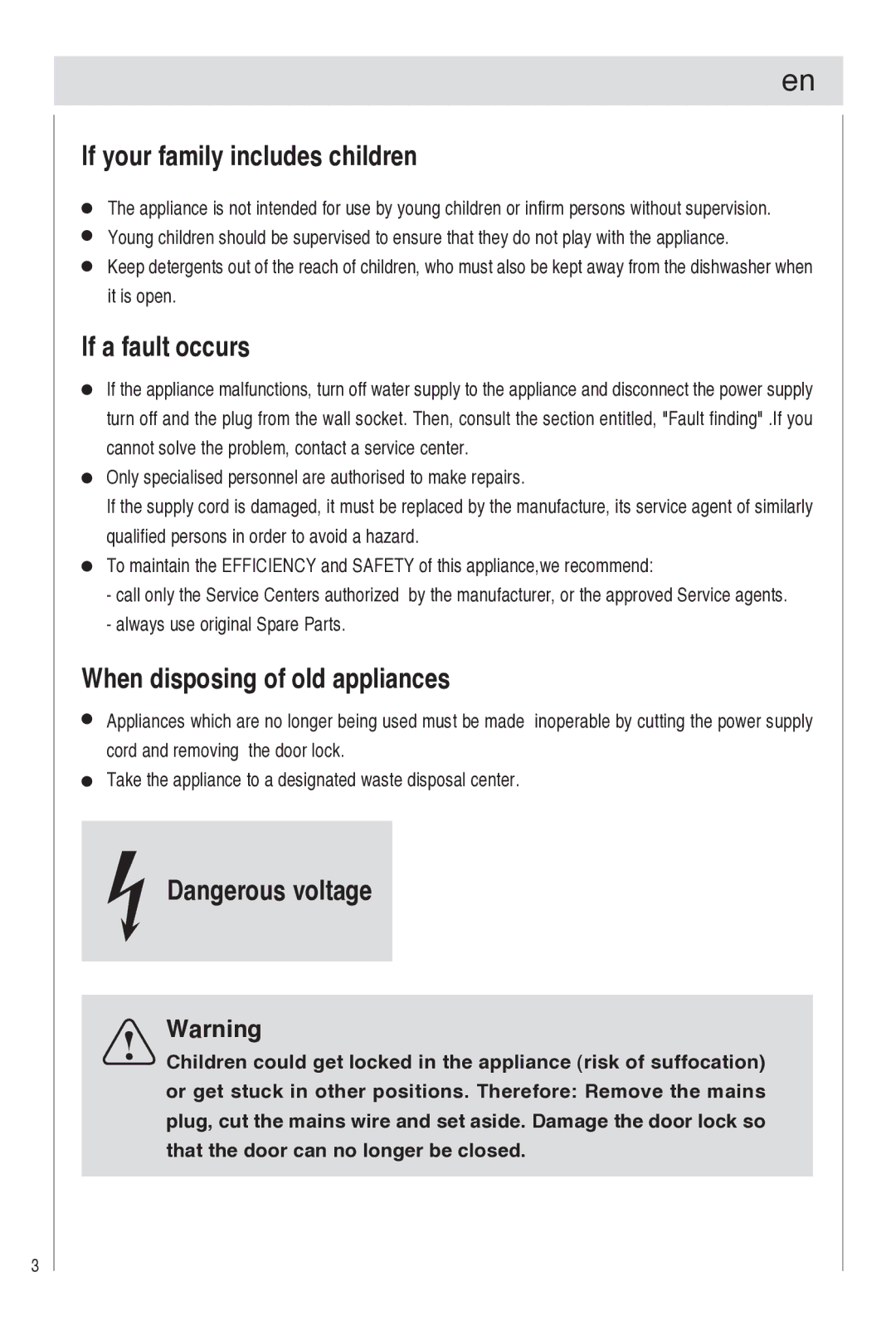 Haier DW9-TFE1 operation manual If your family includes children, If a fault occurs, When disposing of old appliances 