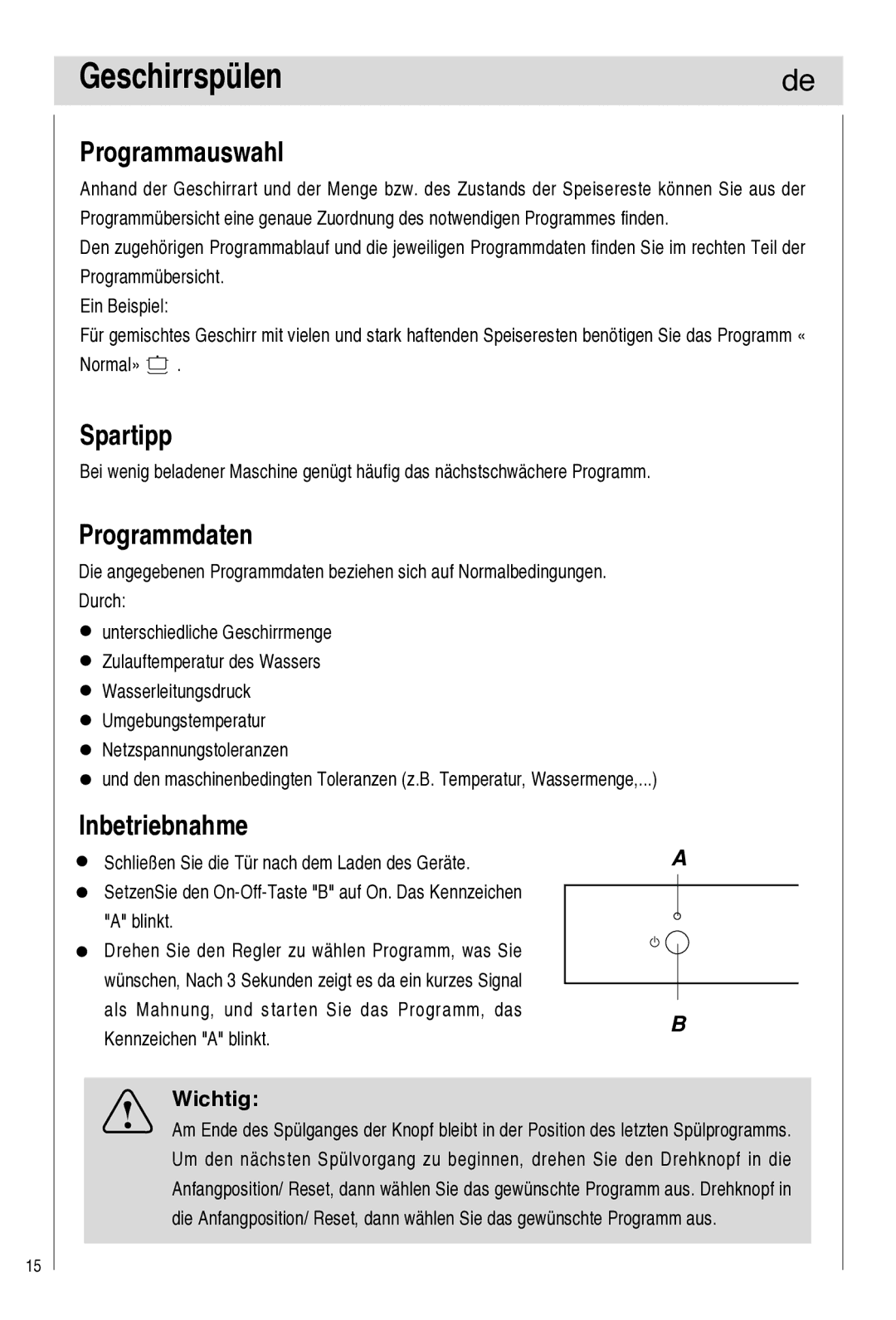 Haier DW9-TFE1 operation manual Geschirrspülen, Programmauswahl, Spartipp, Programmdaten, Inbetriebnahme 