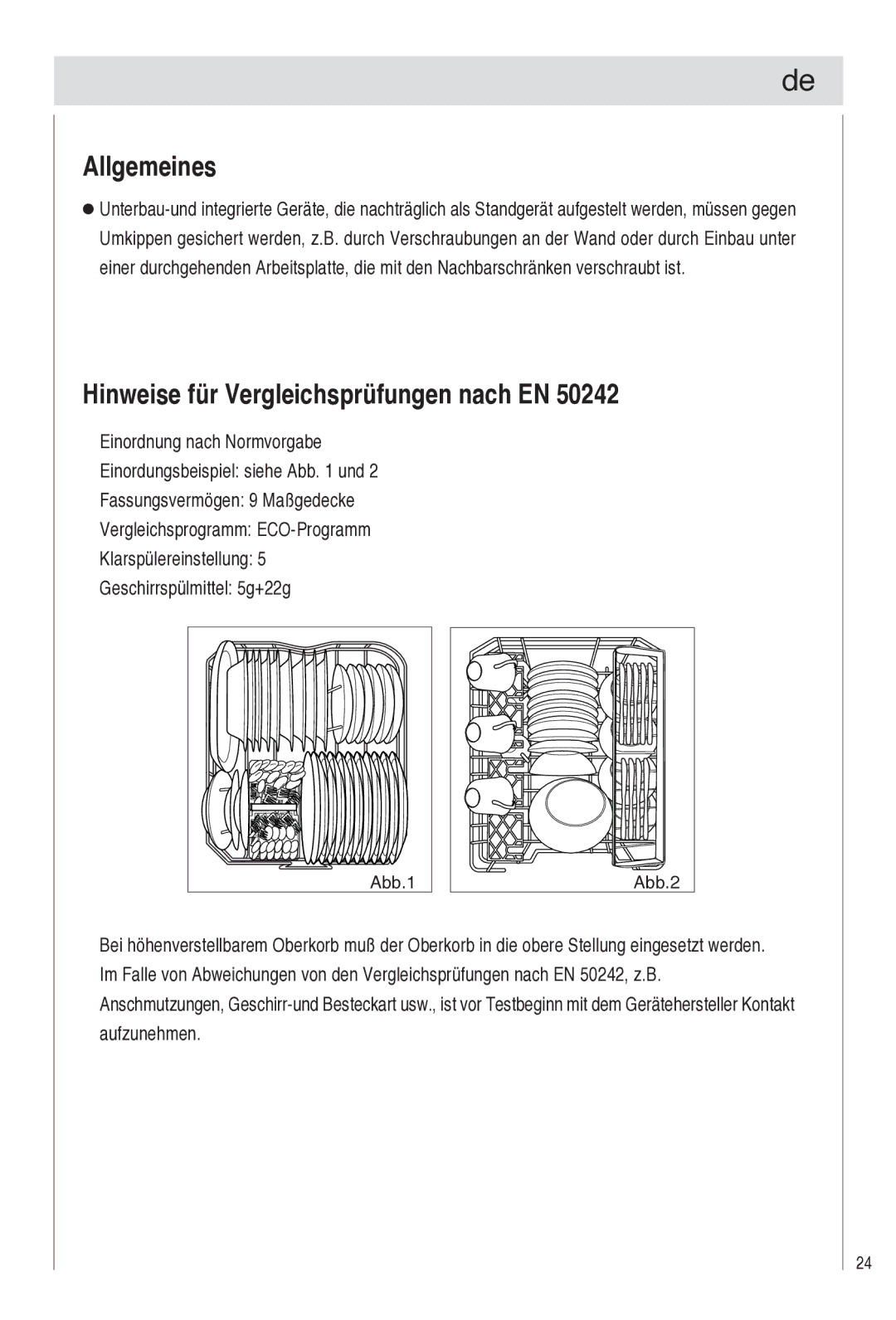 Haier DW9-TFE1 operation manual Allgemeines, Hinweise für Vergleichsprüfungen nach EN 