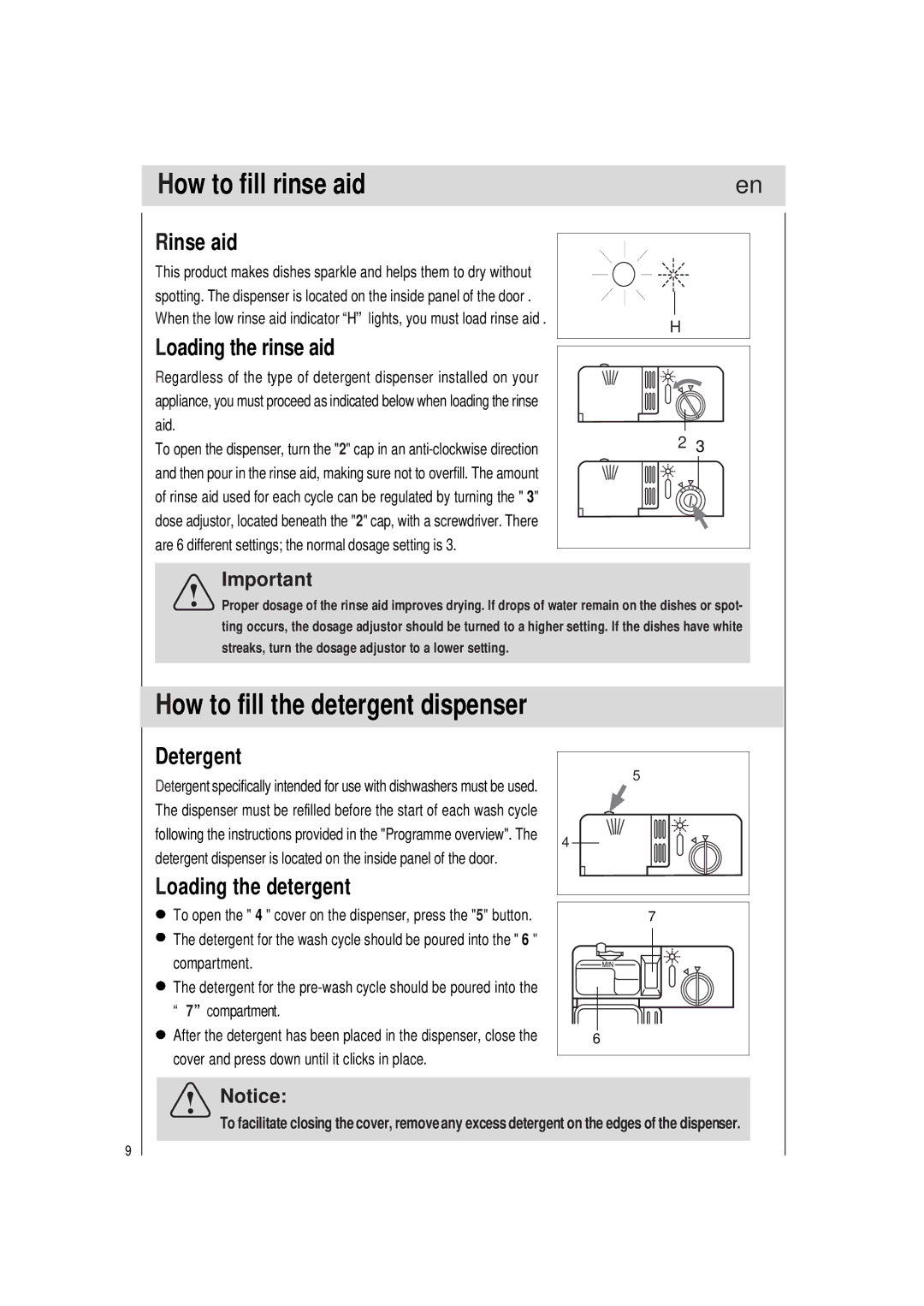 Haier DW9-TFE3, DW9-UFE3 manual How to fill rinse aid, How to fill the detergent dispenser 