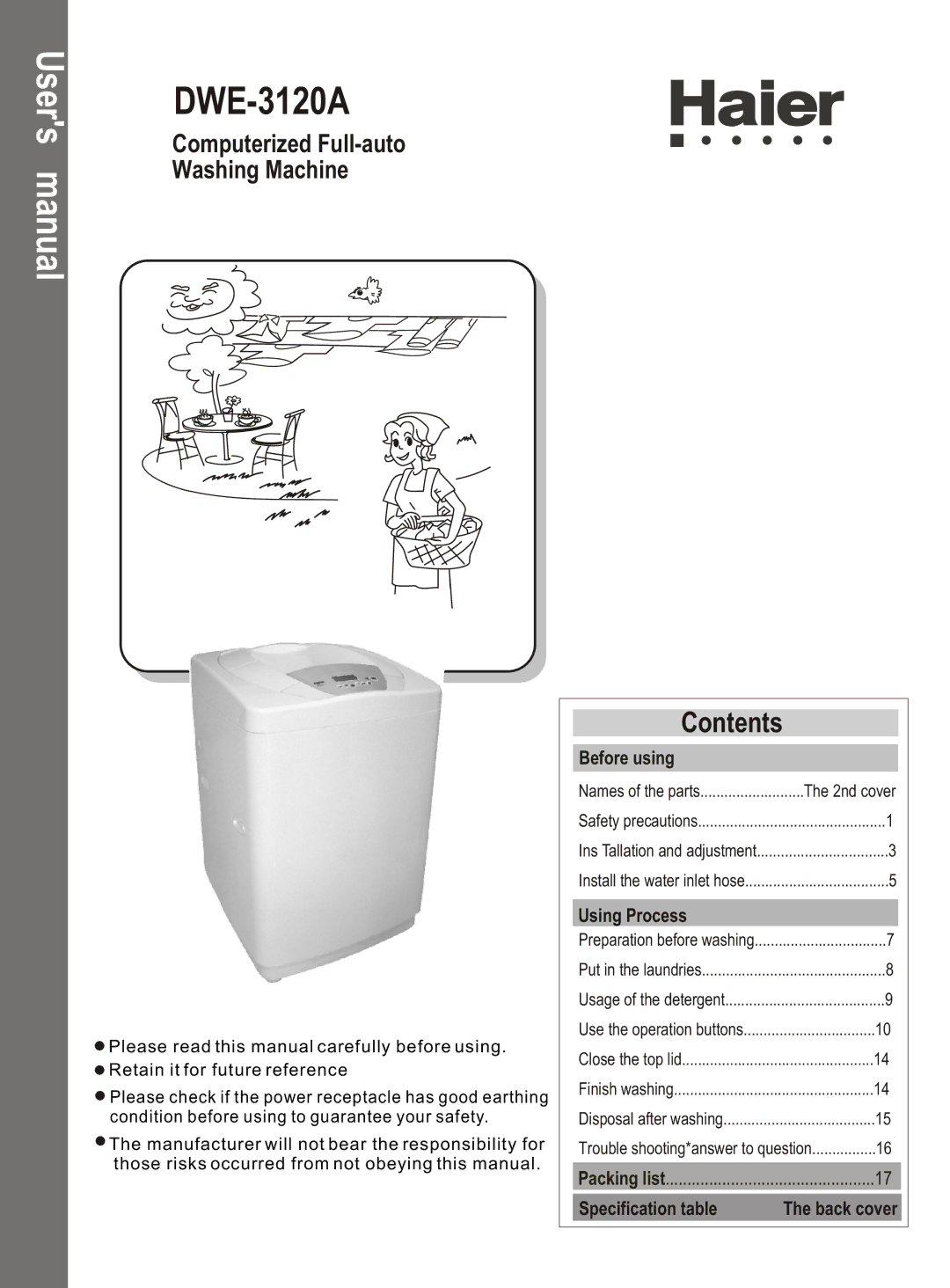 Haier DWE-3120A user manual Contents 