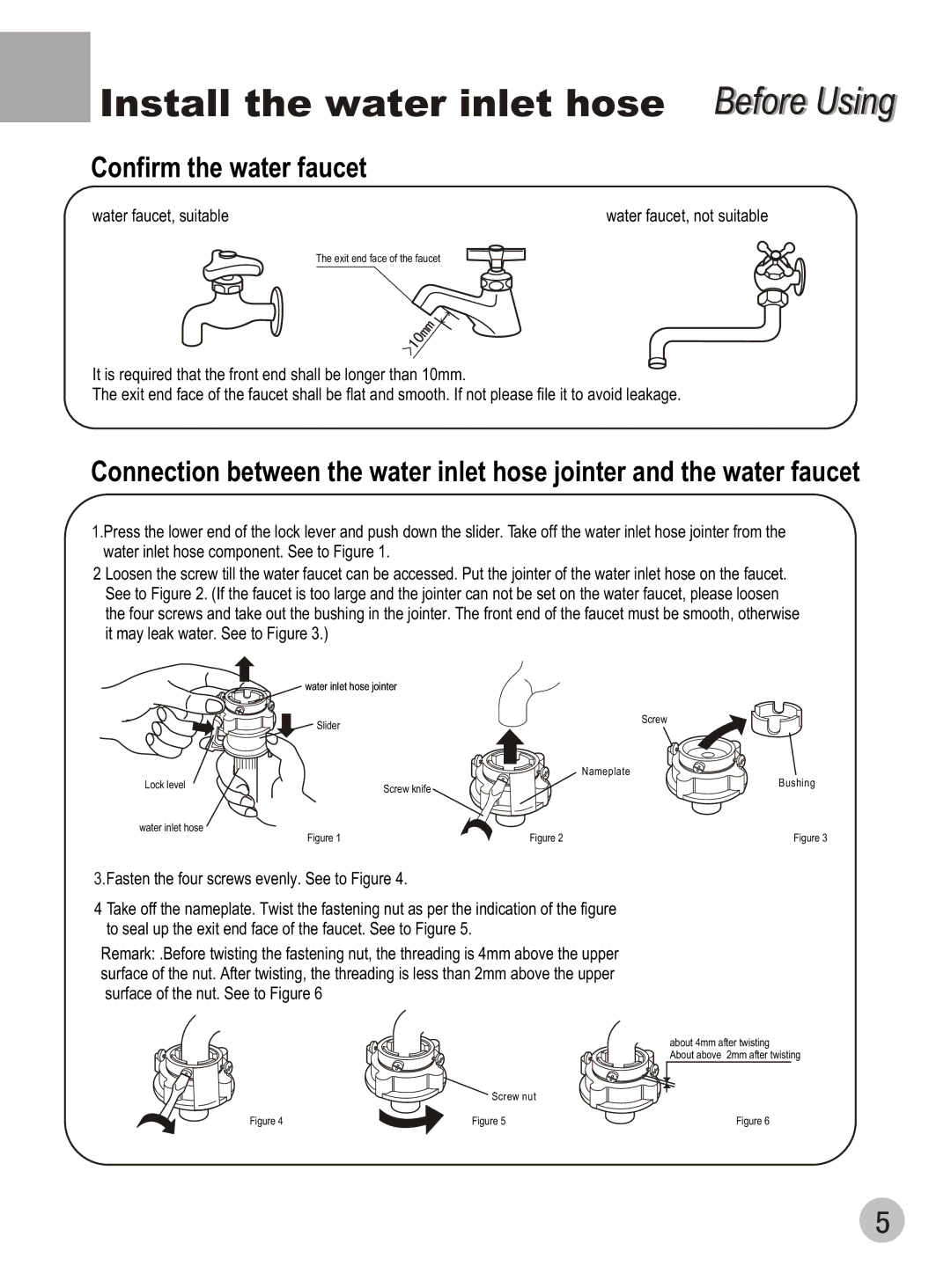 Haier DWE-3120A user manual Install the water inlet hose Before Usingi, Confirm the water faucet 