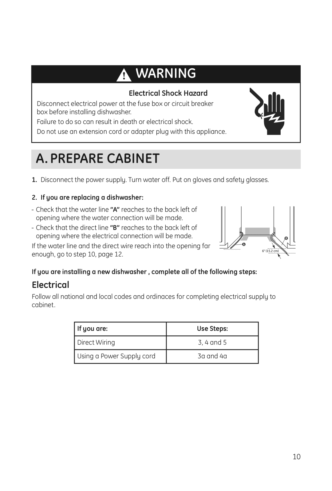 Haier DWL3025 installation manual Prepare Cabinet, If you are replacing a dishwasher, If you are Use Steps, Direct Wiring 