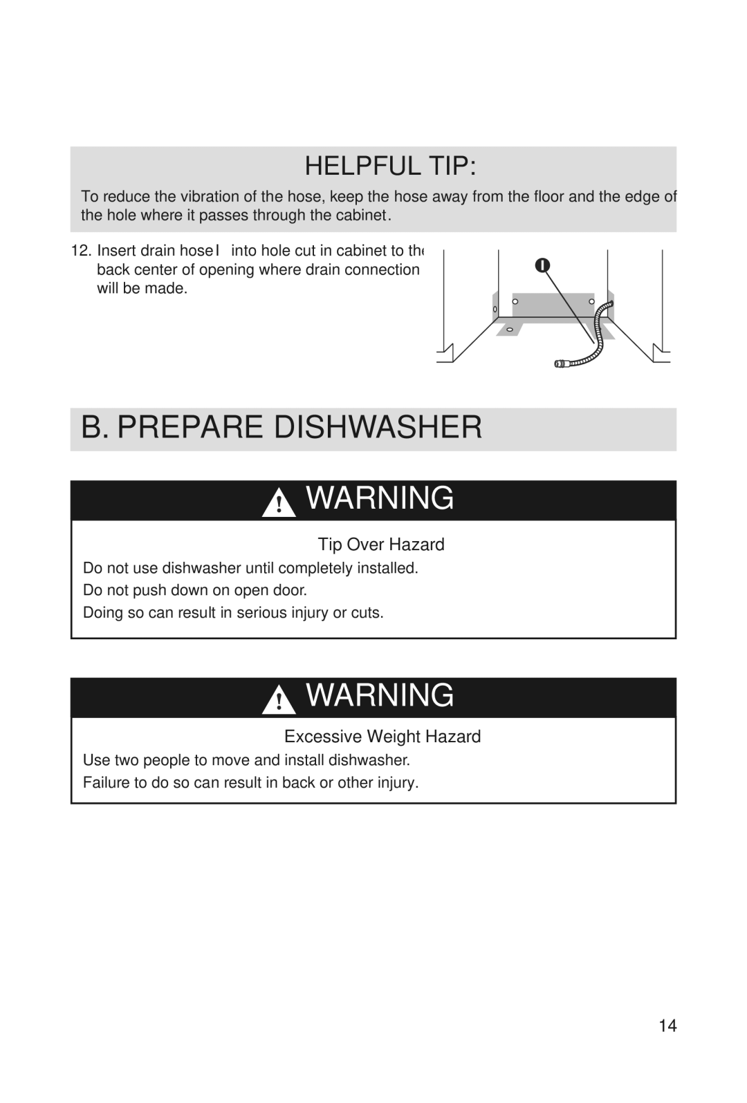 Haier DWL3025 installation manual Prepare Dishwasher, Tip Over Hazard 