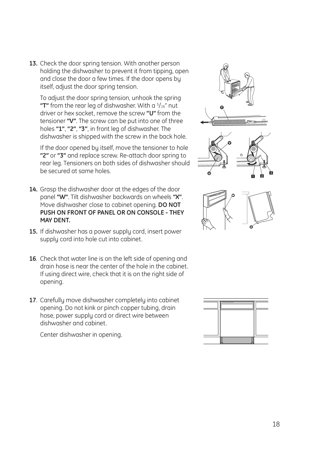 Haier DWL3025 installation manual Push on Front of Panel or on Console They MAY Dent 