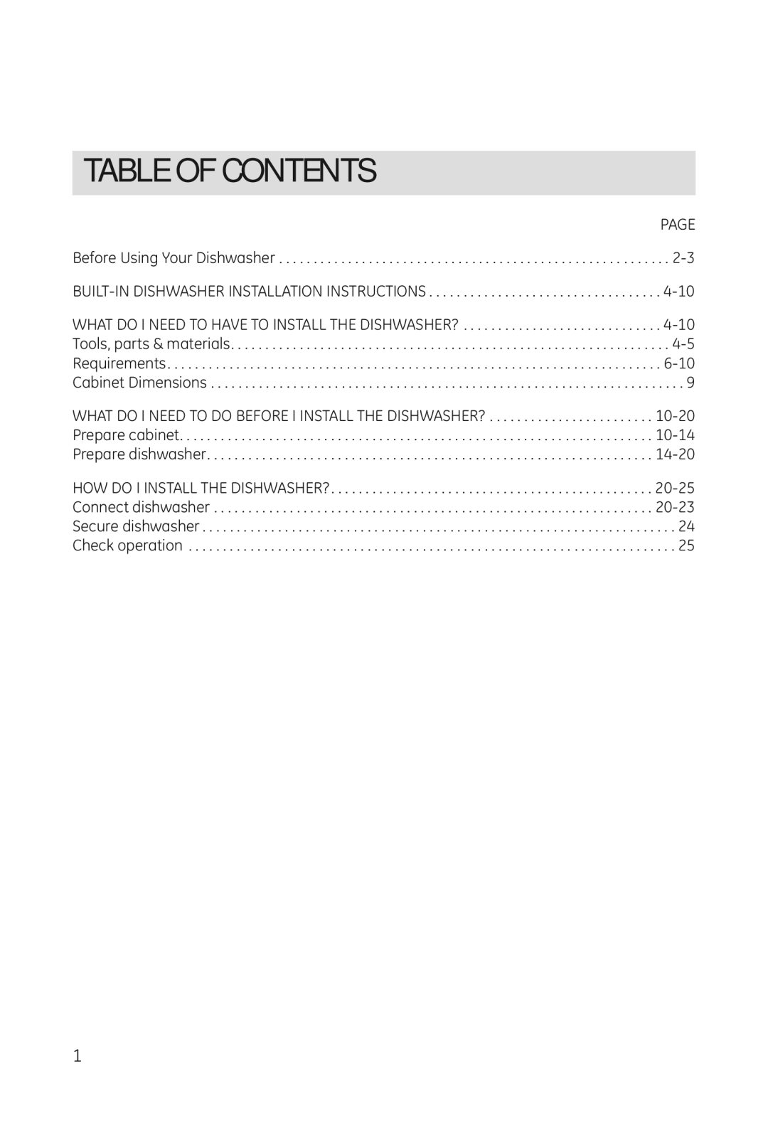 Haier DWL3025 installation manual Table of Contents 