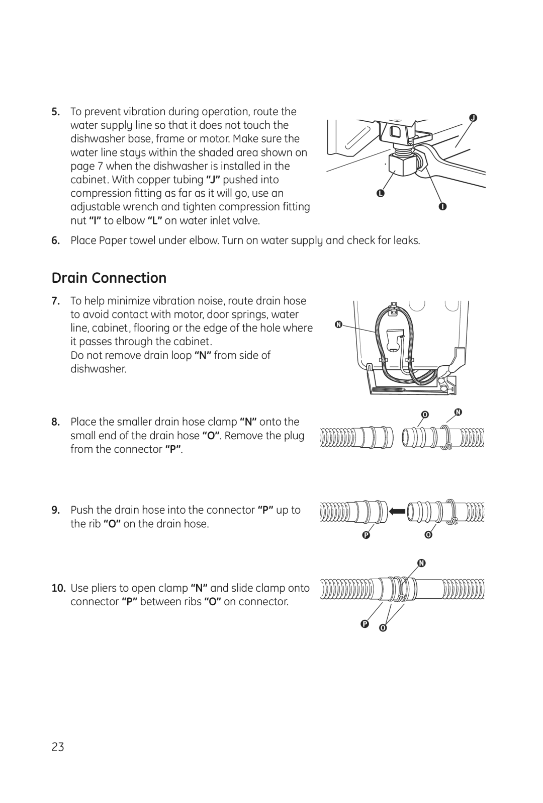 Haier DWL3025 installation manual Drain Connection, To prevent vibration during operation, route 