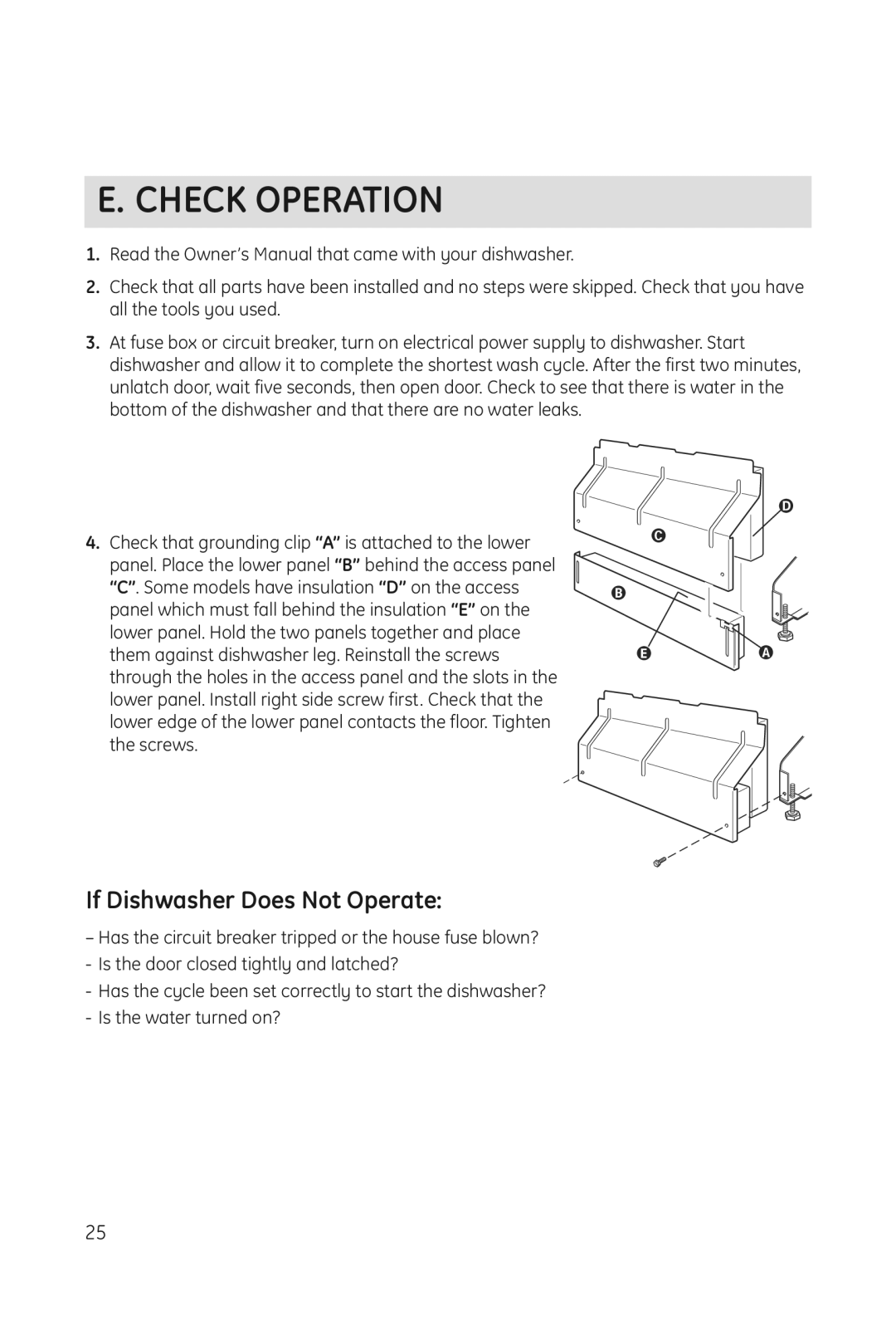 Haier DWL3025 installation manual Check Operation, If Dishwasher Does Not Operate 