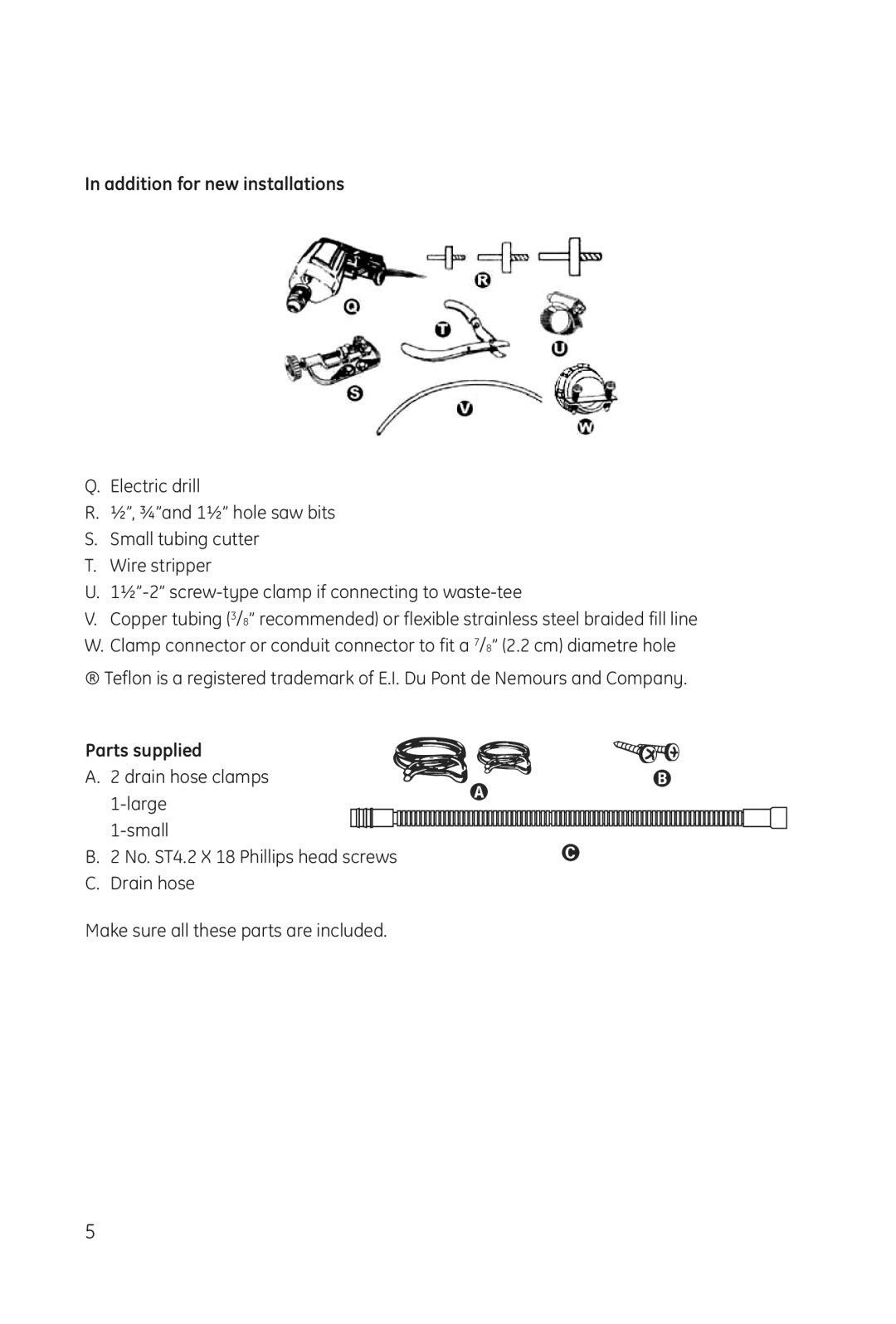 Haier DWL3025 installation manual Addition for new installations, Parts supplied a drain hose clamps, Large 