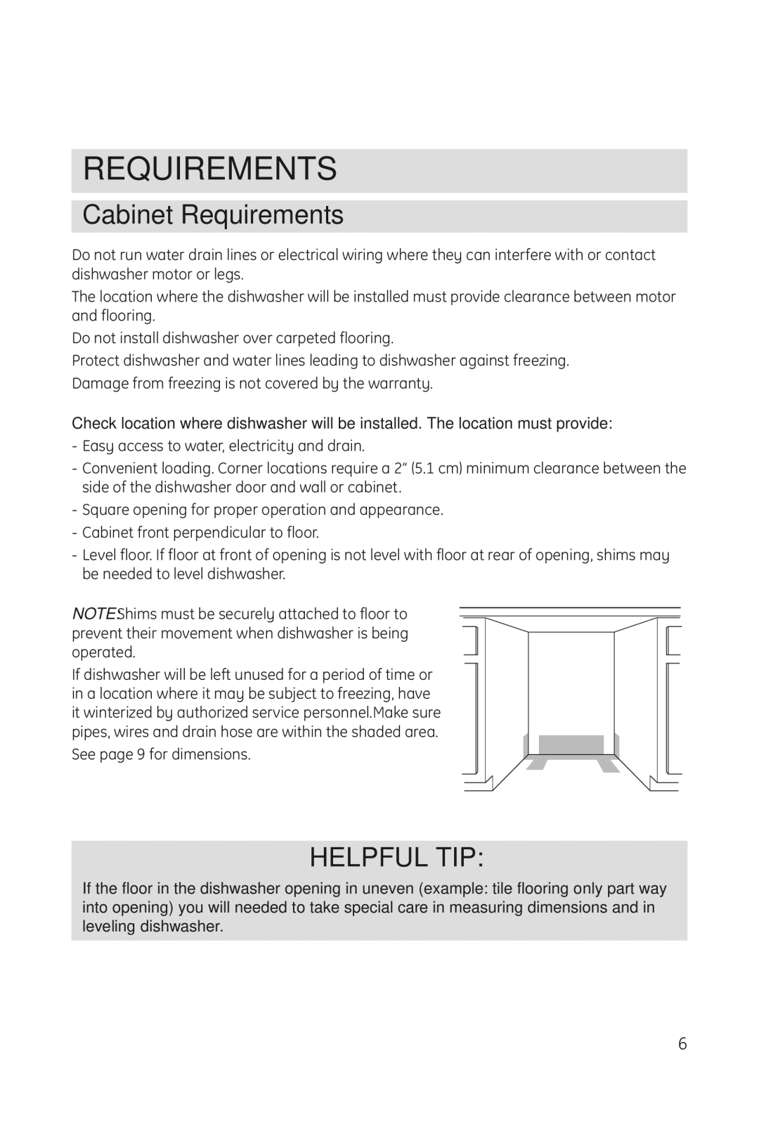 Haier DWL3025 installation manual Cabinet Requirements 