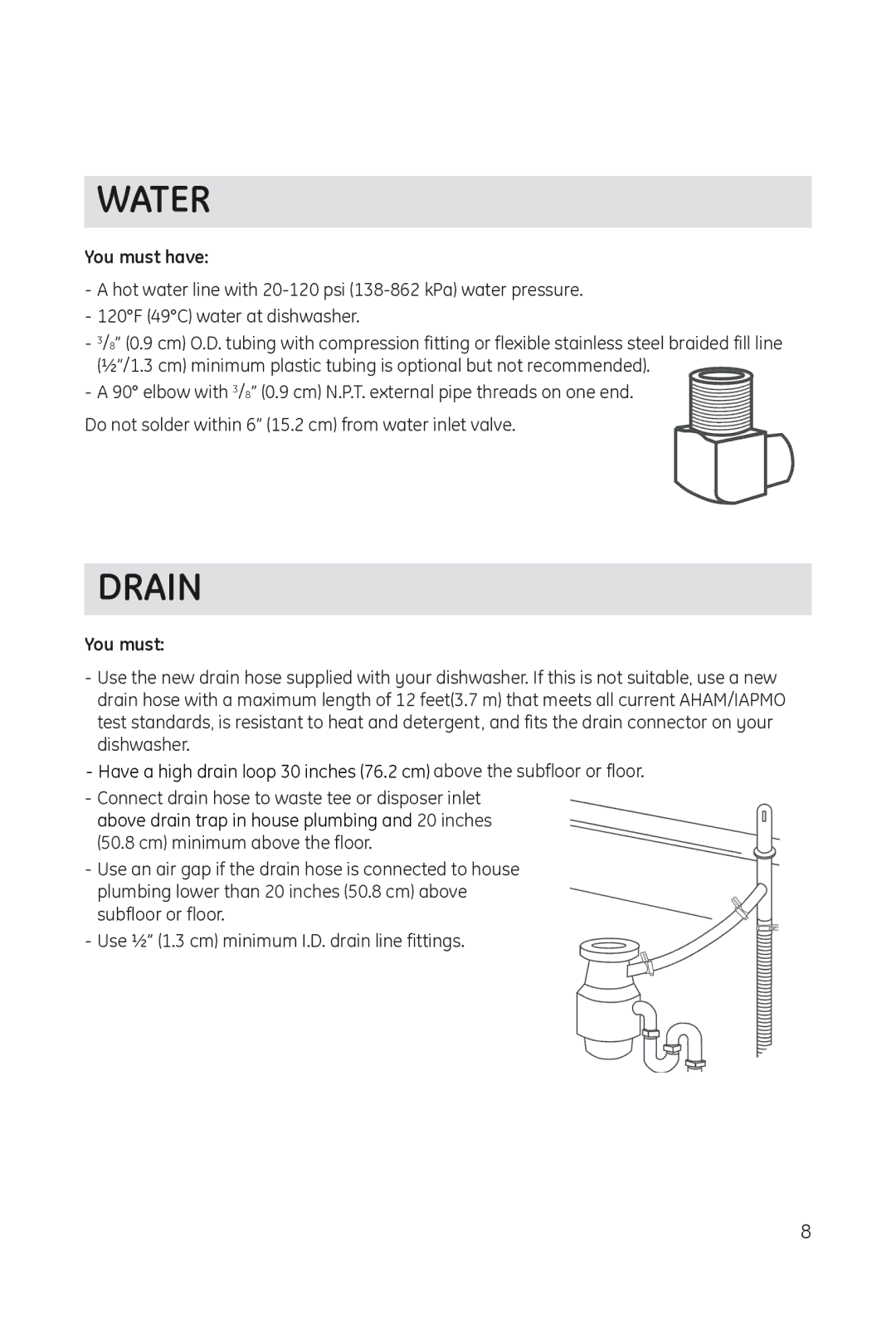 Haier DWL3025 installation manual Water, Drain, You must have, Connect drain hose to waste tee or disposer inlet 