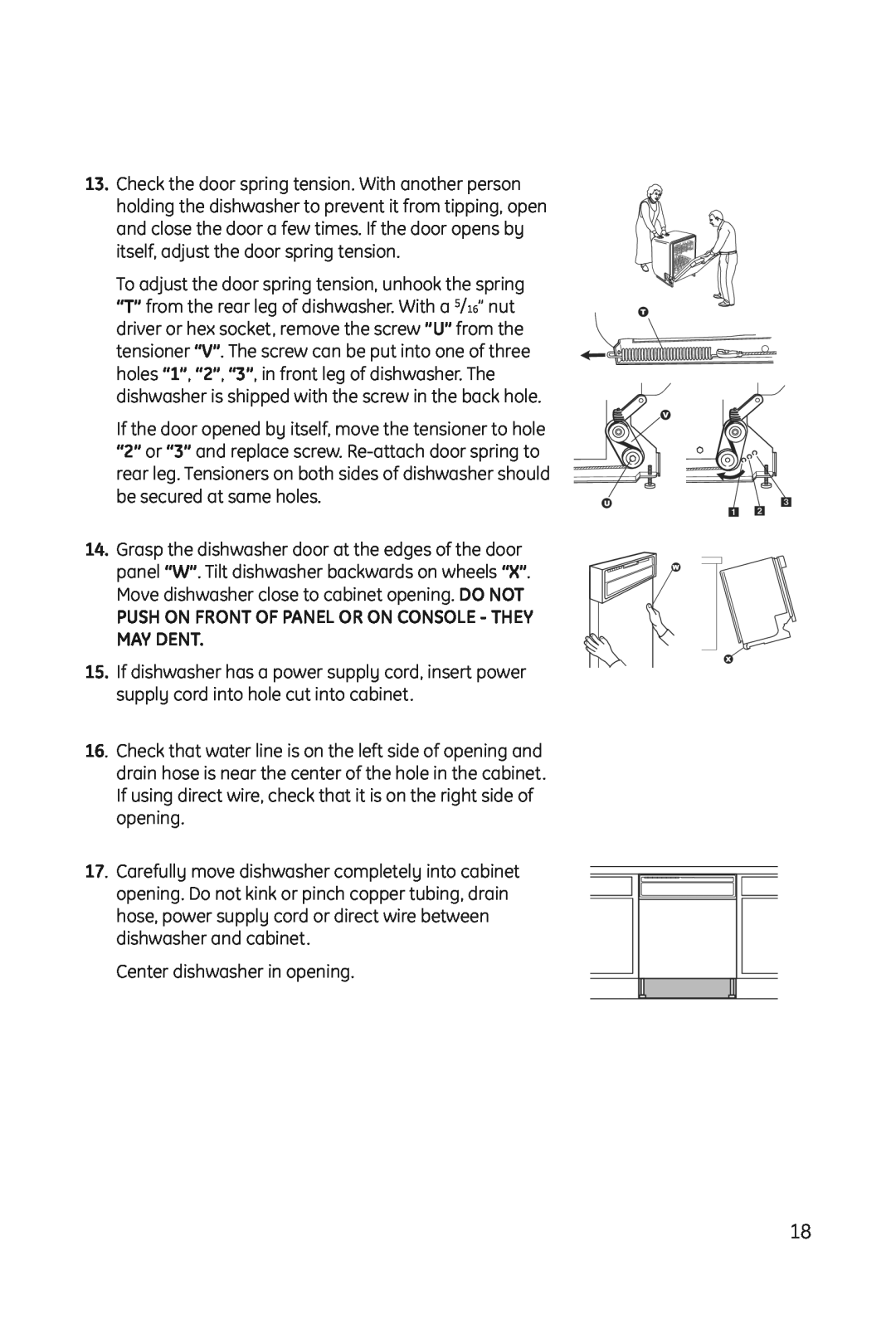 Haier DWL3025 installation manual Push On Front Of Panel Or On Console - They May Dent 