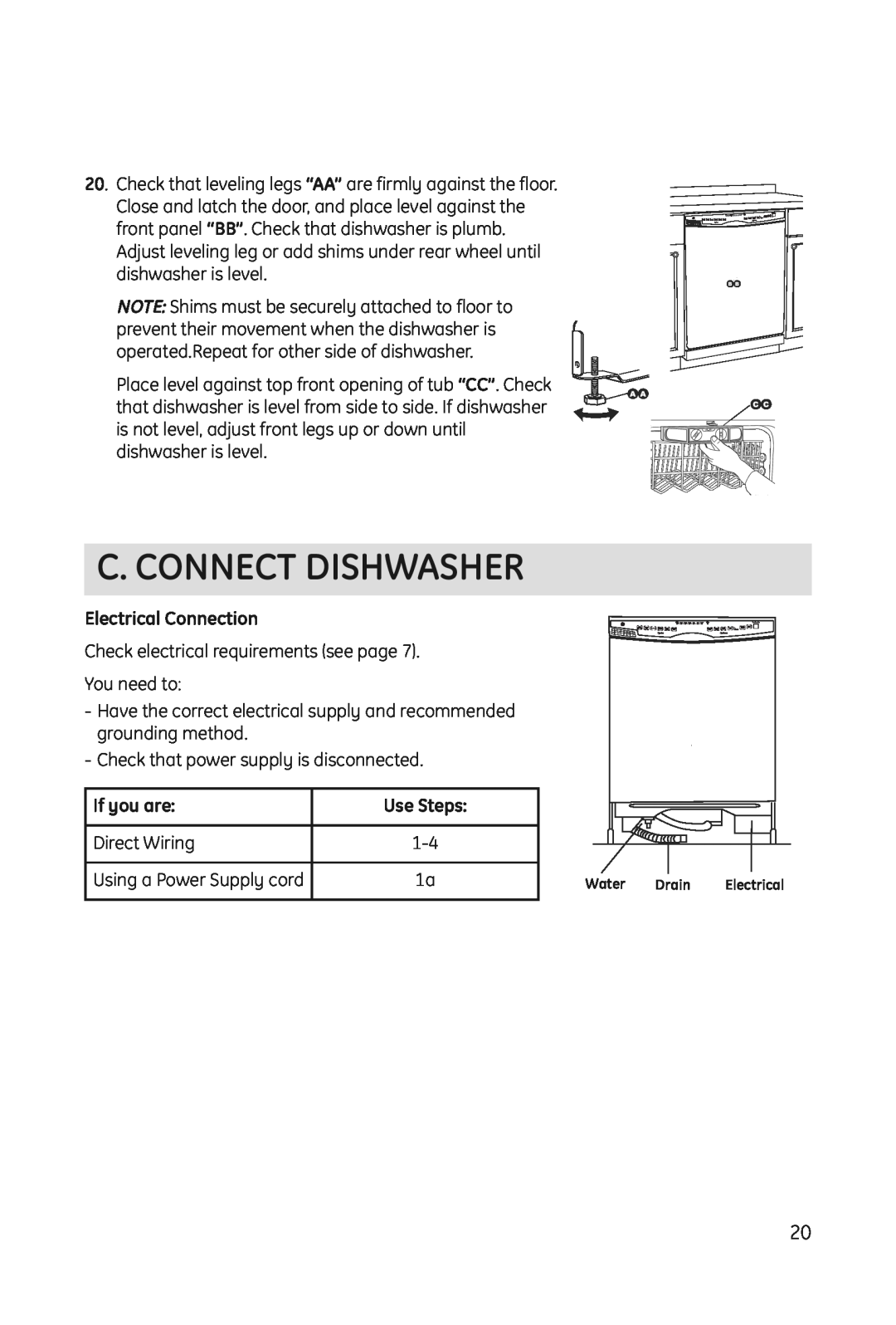 Haier DWL3025 installation manual C. Connect Dishwasher, Electrical Connection, If you are, Use Steps 
