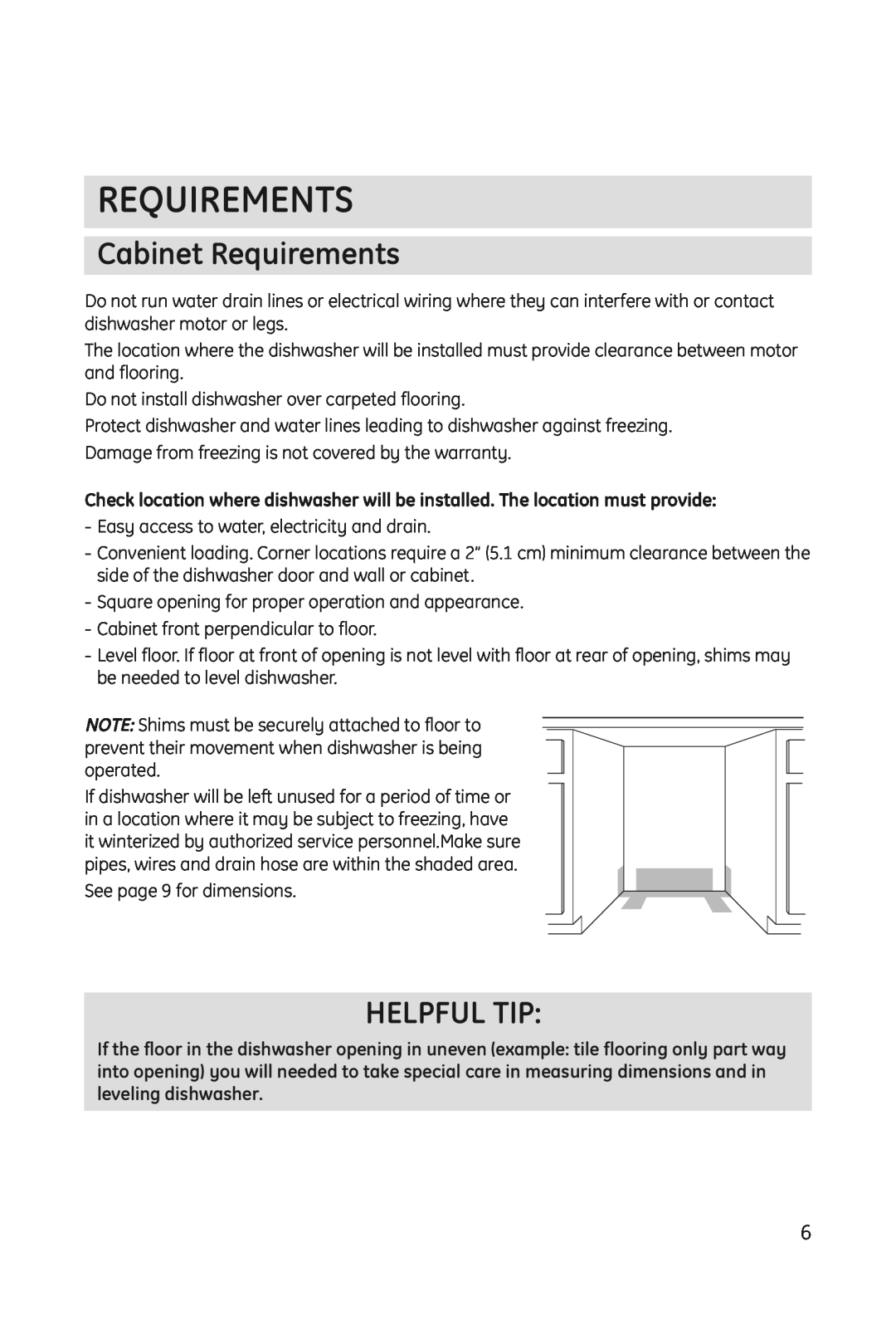 Haier DWL3025 installation manual Cabinet Requirements, Helpful Tip 