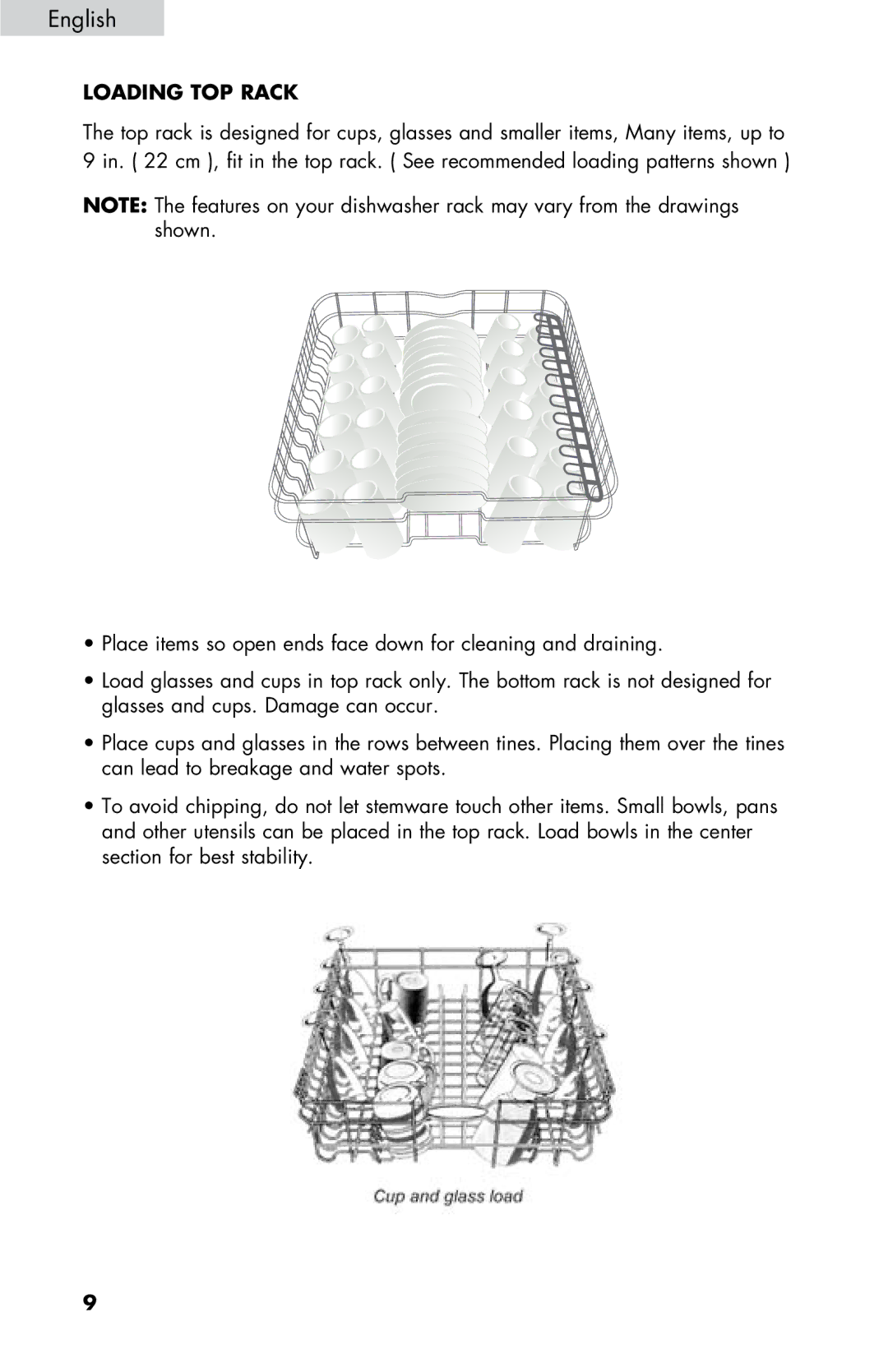 Haier DWL7075, DWL4035, DWL3525, DWL2825, DWL3225 user manual Loading TOP Rack 