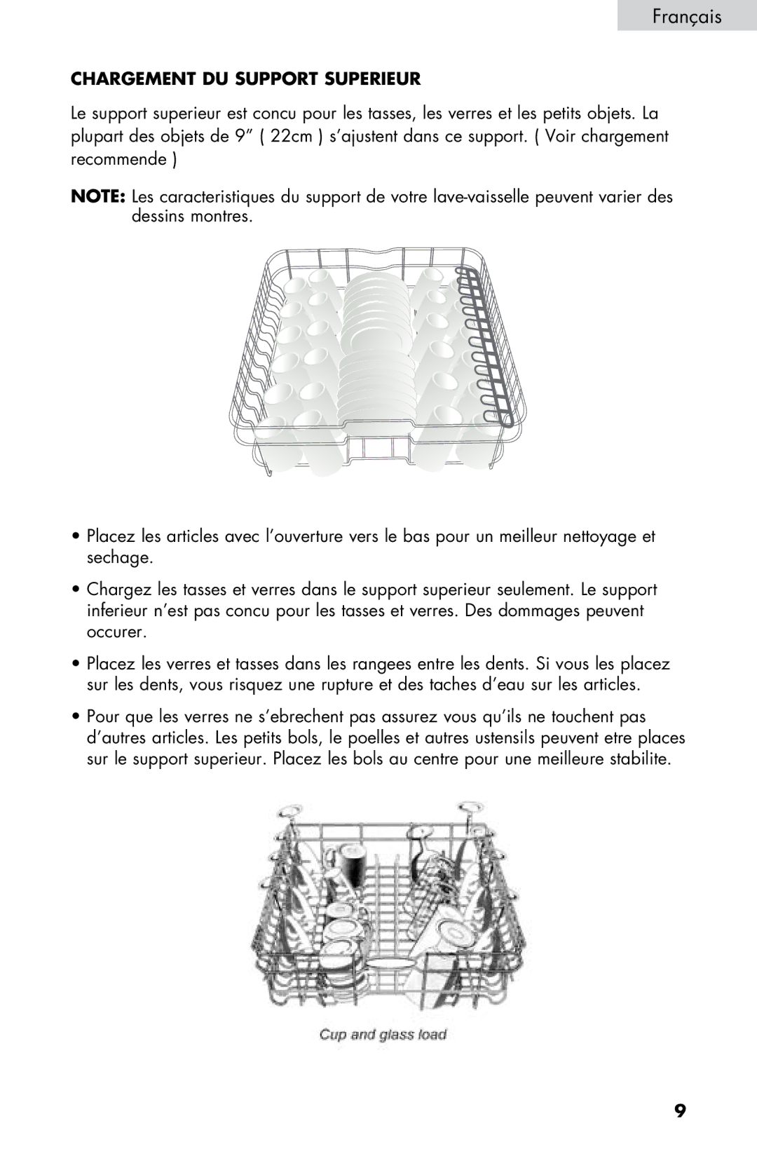 Haier DWL2825, DWL7075, DWL4035, DWL3525, DWL3225 user manual Chargement DU Support Superieur 