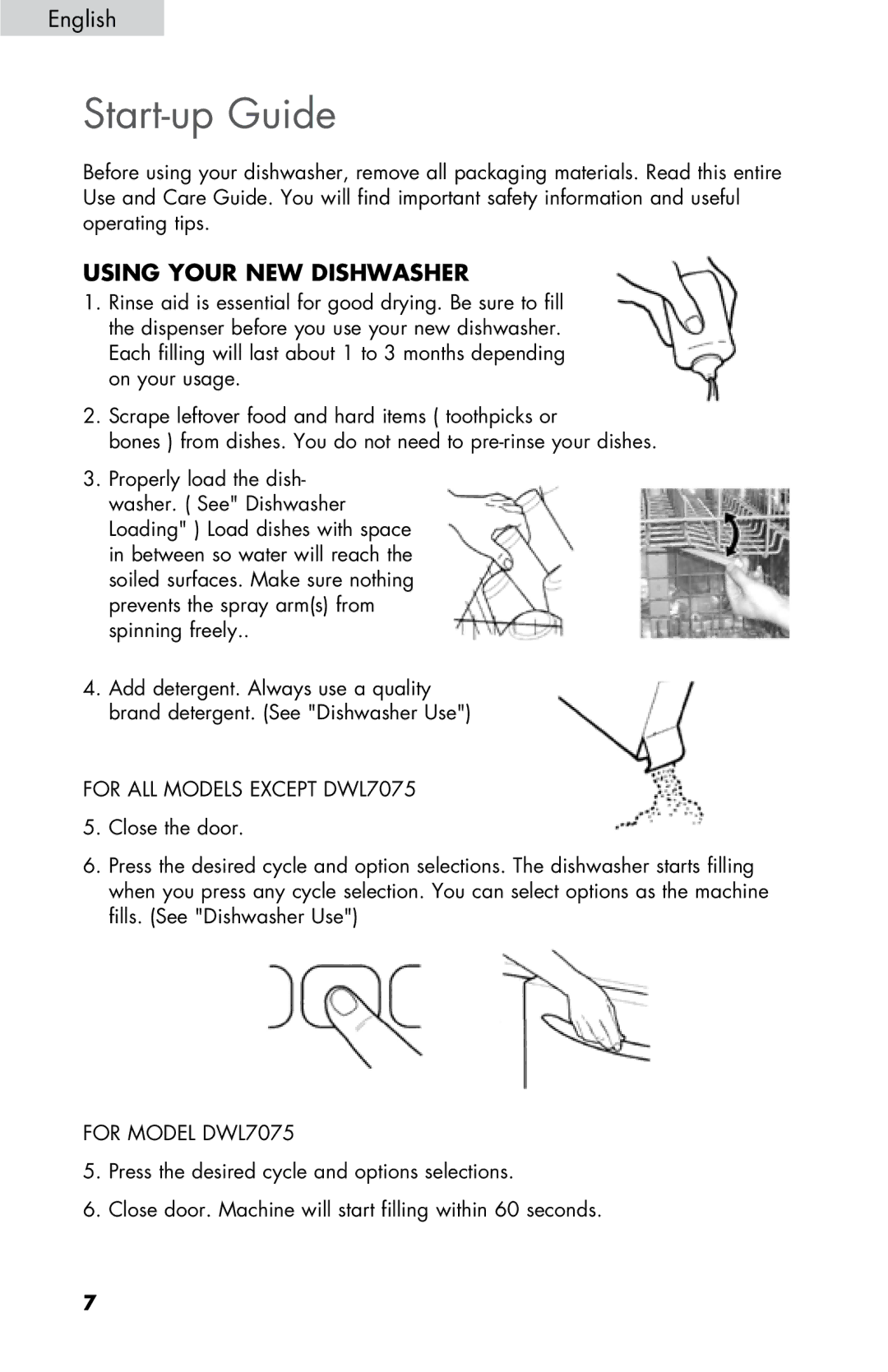 Haier DWL2825, DWL7075, DWL4035, DWL3525, DWL3225 user manual Start-up Guide, Using Your NEW Dishwasher 