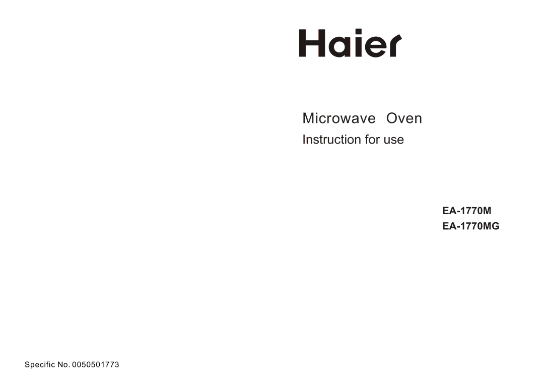 Haier EA-1770MG manual Microwave Oven 