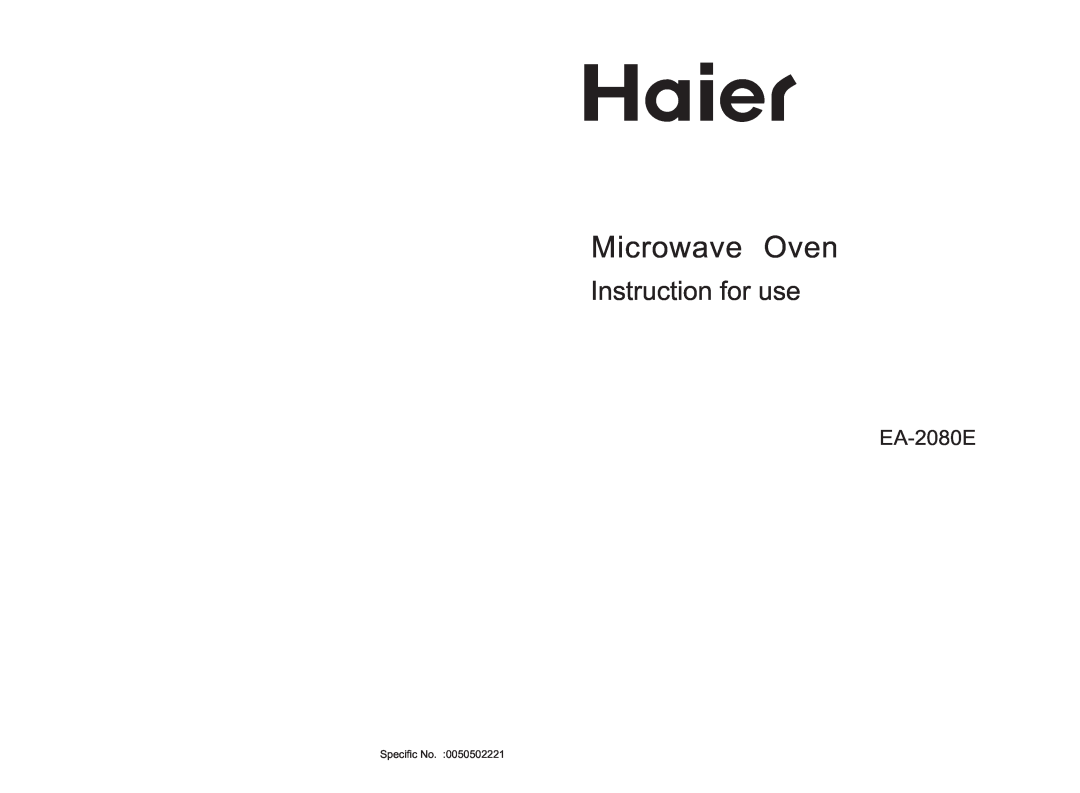 Haier EA-2080E manual Microwave Oven, Instruction for use 