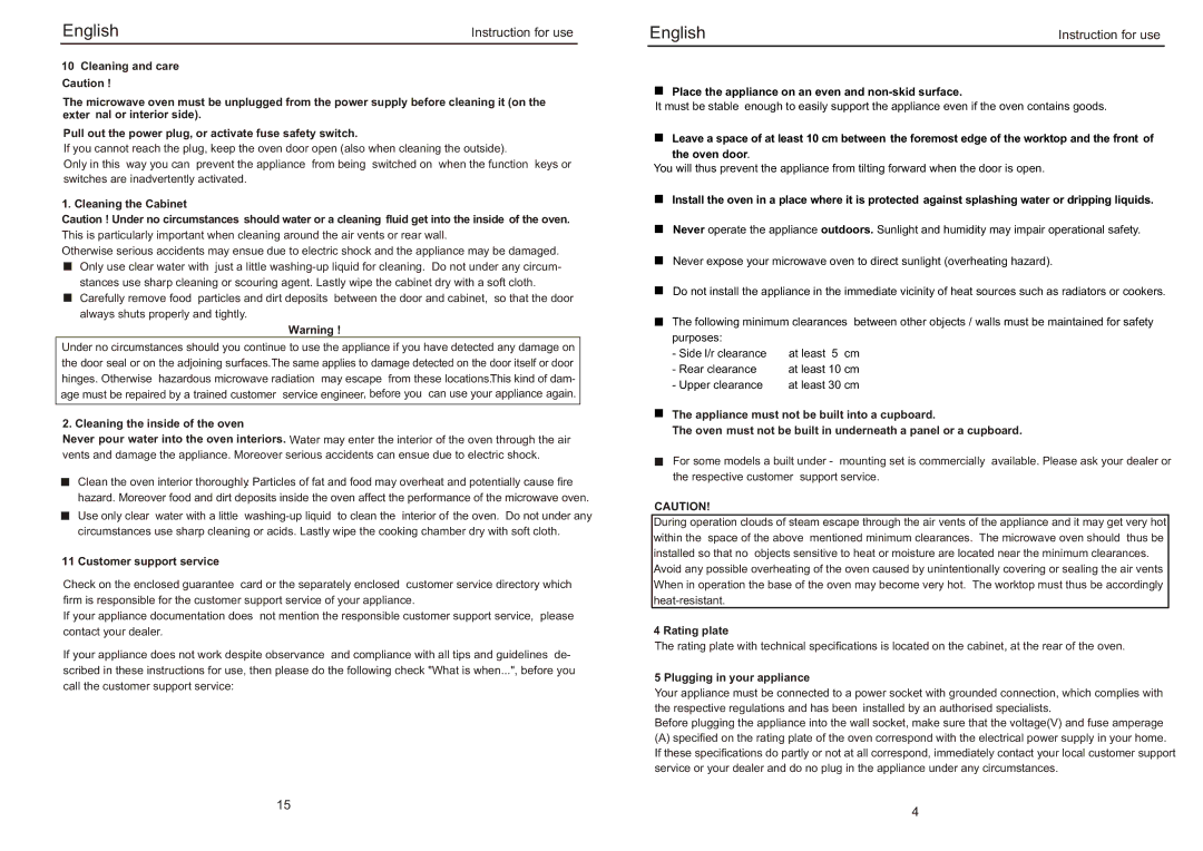 Haier EB-2080EGV owner manual Cleaning the Cabinet, Cleaning the inside of the oven, Customer support service, Rating plate 