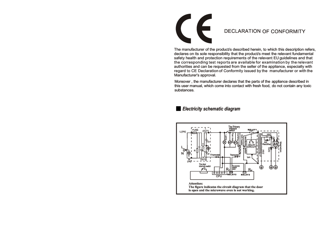 Haier EB-2080EGV owner manual Electricity schematic diagram, Declaration Of Conformity 