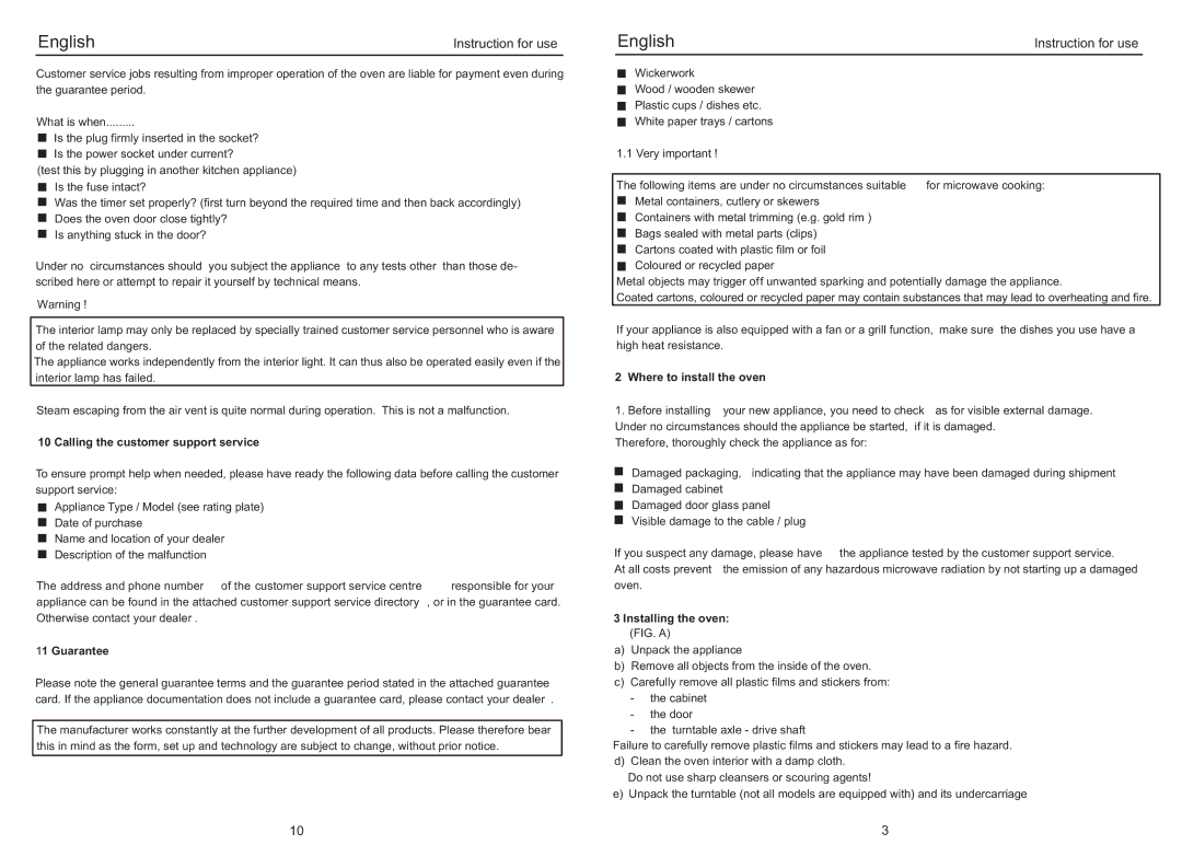 Haier EB-3190E manual Calling the customer support service, Guarantee, Where to install the oven, Installing the oven 
