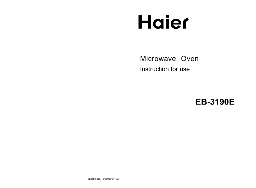 Haier EB-3190E manual Microwave Oven, Instruction for use 