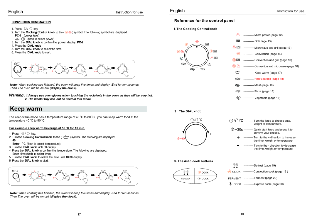 Haier EB-3190EC manual Keep warm, Reference for the control panel 