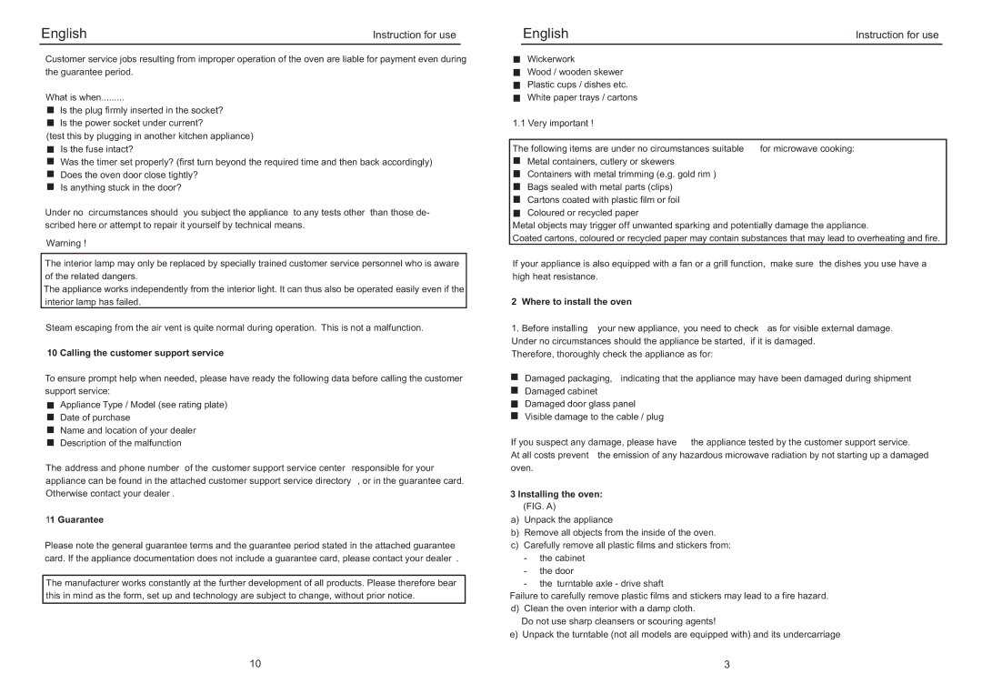 Haier EB-3190EGS manual Calling the customer support service, Guarantee, Where to install the oven, Installing the oven 