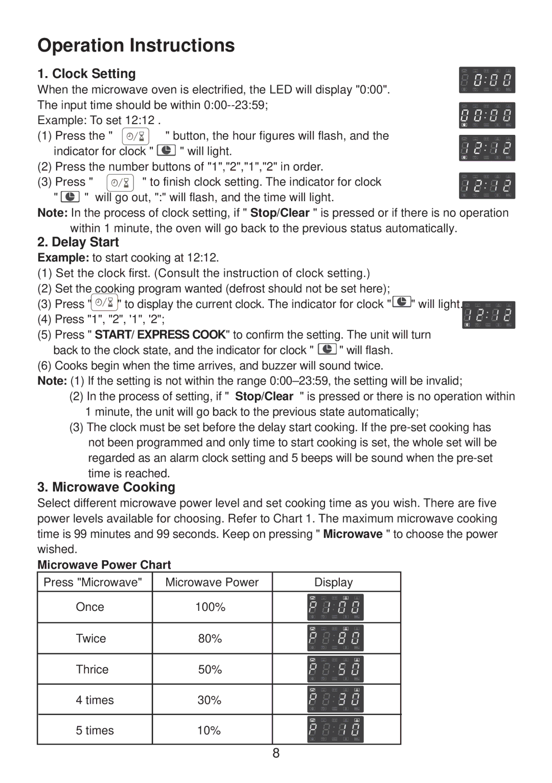 Haier EB-32100EGB, EB-32100EGS manual Clock Setting, Delay Start, Microwave Cooking 