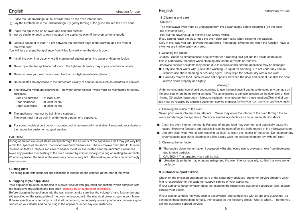 Haier EB-40100E manual Rating plate, Plugging in your appliance, Cleaning and care, Customer support service 