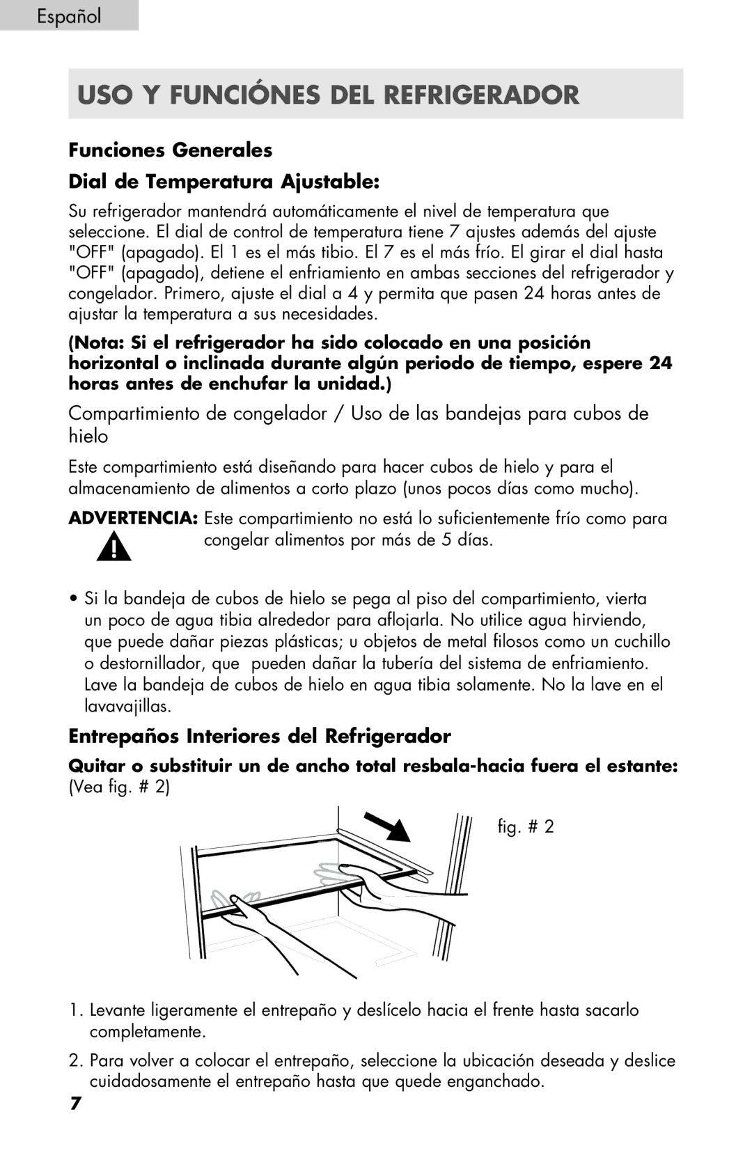 Haier ECR27B warranty Uso y funciónes del refrigerador, Funciones Generales Dial de Temperatura Ajustable 