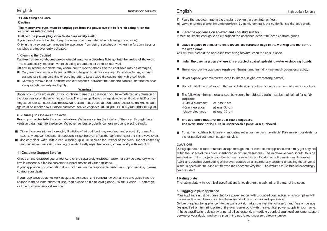 Haier EO-2080EGV owner manual Cleaning the Cabinet, Cleaning the inside of the oven, Customer Support Service, Rating plate 