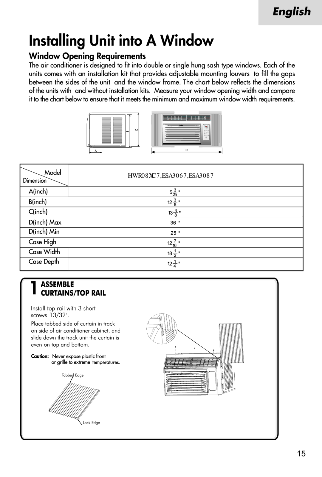 Haier manual HWR08XC7,ESA3067,ESA3087 