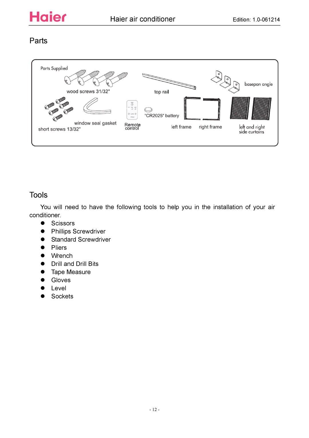 Haier ESA3087 service manual Parts Tools 