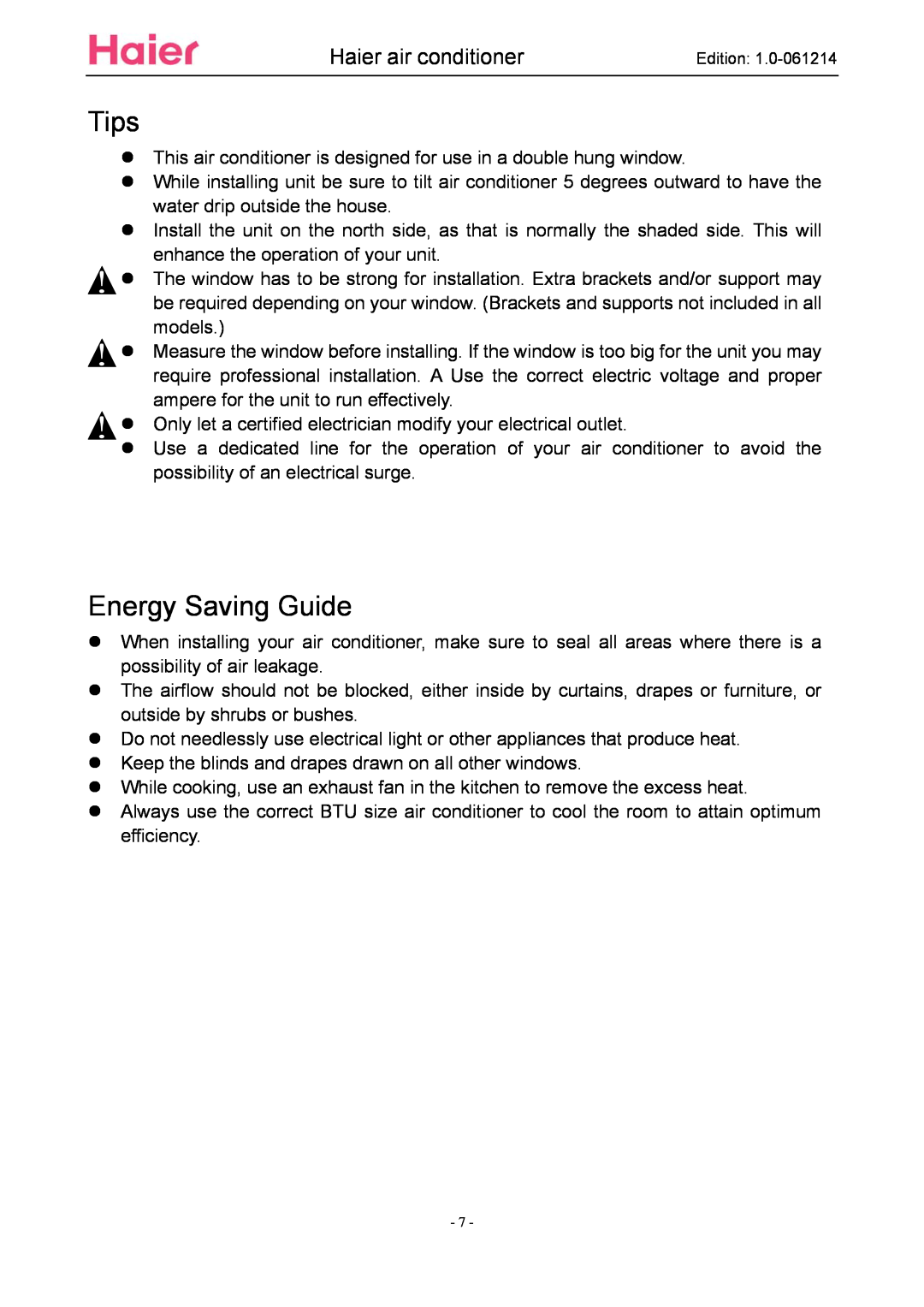 Haier ESA3087 service manual Tips, Energy Saving Guide, Haier air conditioner 