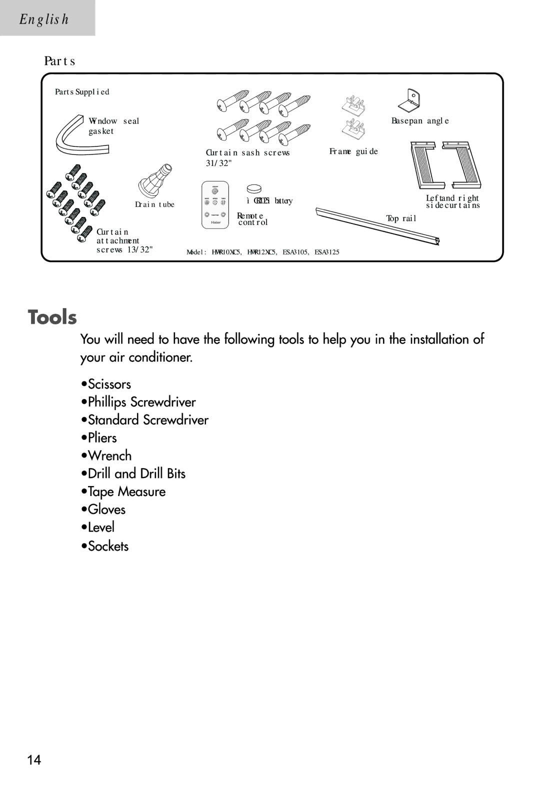 Haier ESA3105 manual Parts 