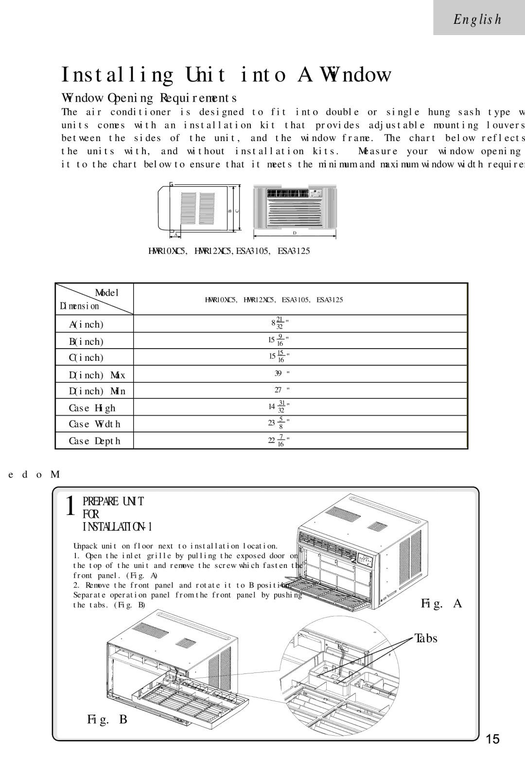 Haier ESA3105 manual Installing Unit into a Window 