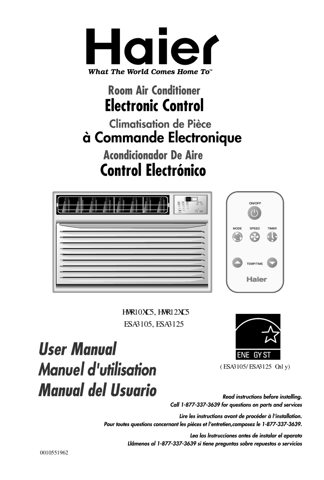 Haier ESA3125, HWR12XC5, ESA3105 manual HWR10XC5,HWR12XC5 