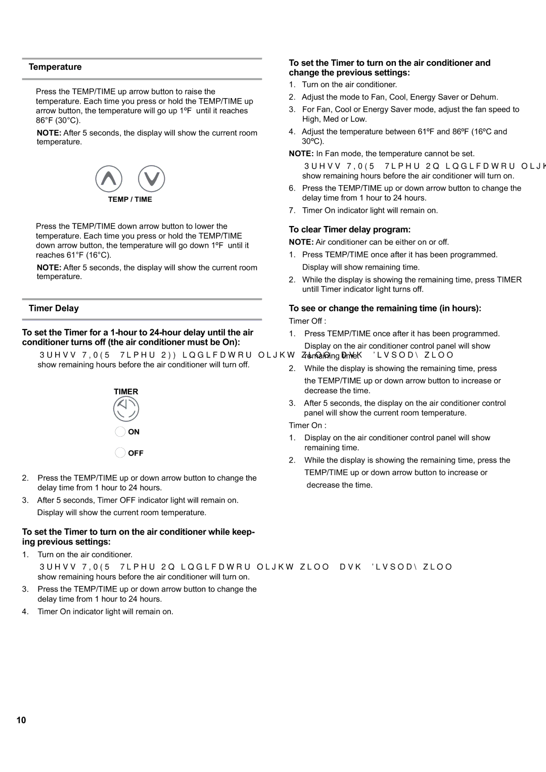 Haier ESA405K manual Temperature, Timer Delay, To clear Timer delay program, To see or change the remaining time in hours 