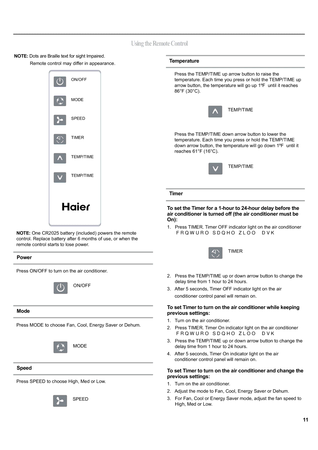 Haier ESA405K manual UsingtheRemoteControl, Power, Speed, FrqwuroSdqhoZlooÀdvk 