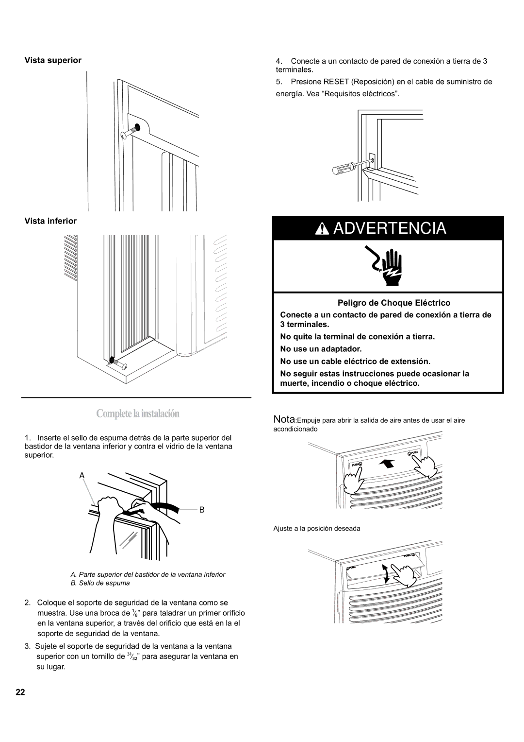 Haier ESA405K manual Completelainstalación, Vista superior Vista inferior 