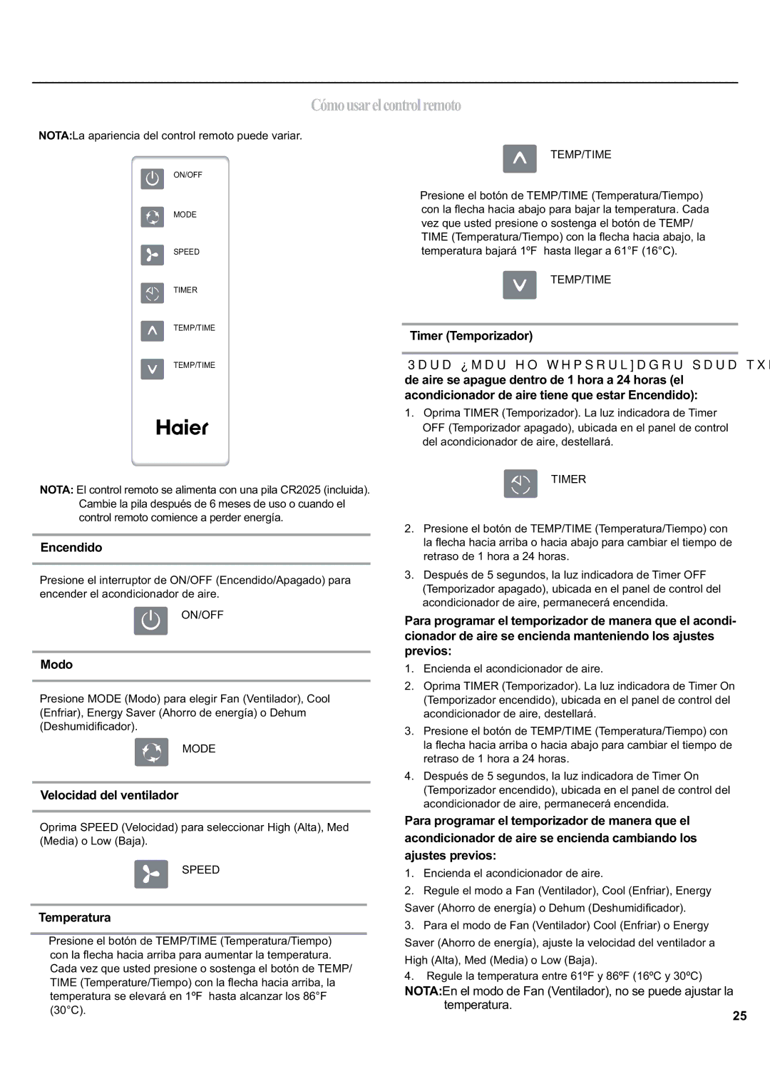 Haier ESA405K manual Cómousarelcontrolremoto, Encendido, Timer Temporizador, Hvkxplgl¿Fdgru 