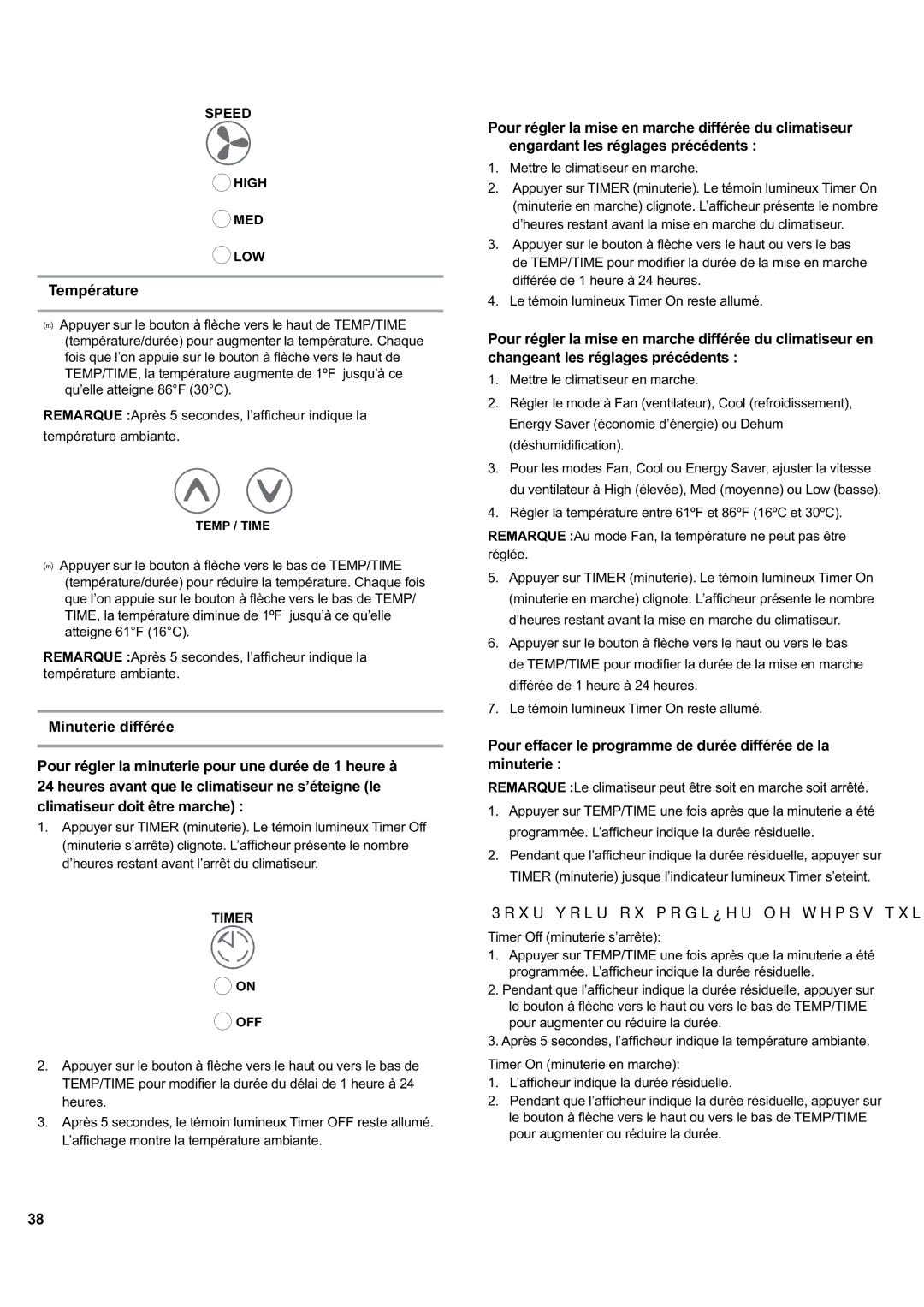 Haier ESA405K manual Température, Pour effacer le programme de durée différée de la minuterie 