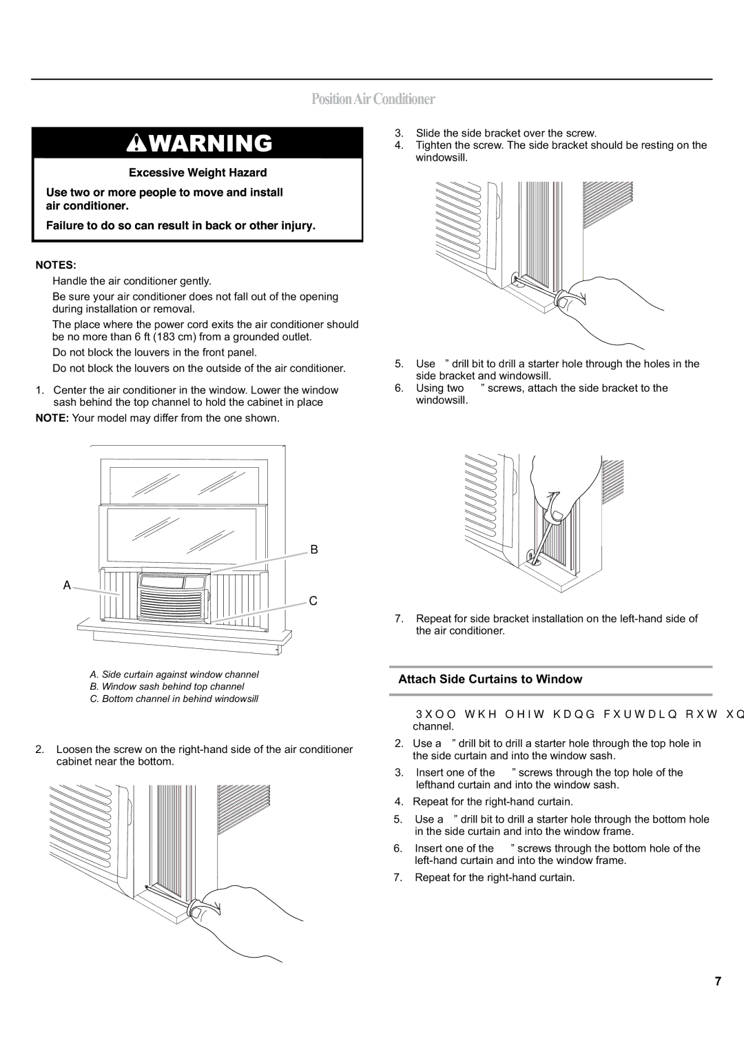 Haier ESA405K manual PositionAirConditioner, Attach Side Curtains to Window 