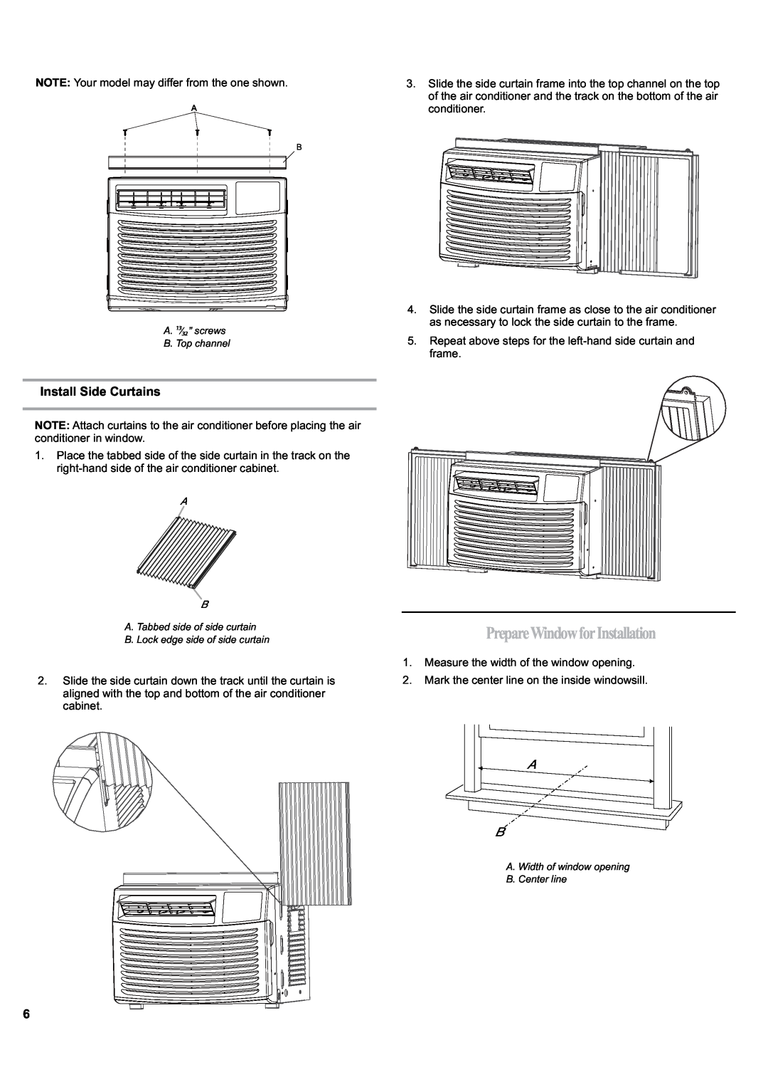 Haier ESA405K manual PrepareWindowforInstallation, Install Side Curtains 