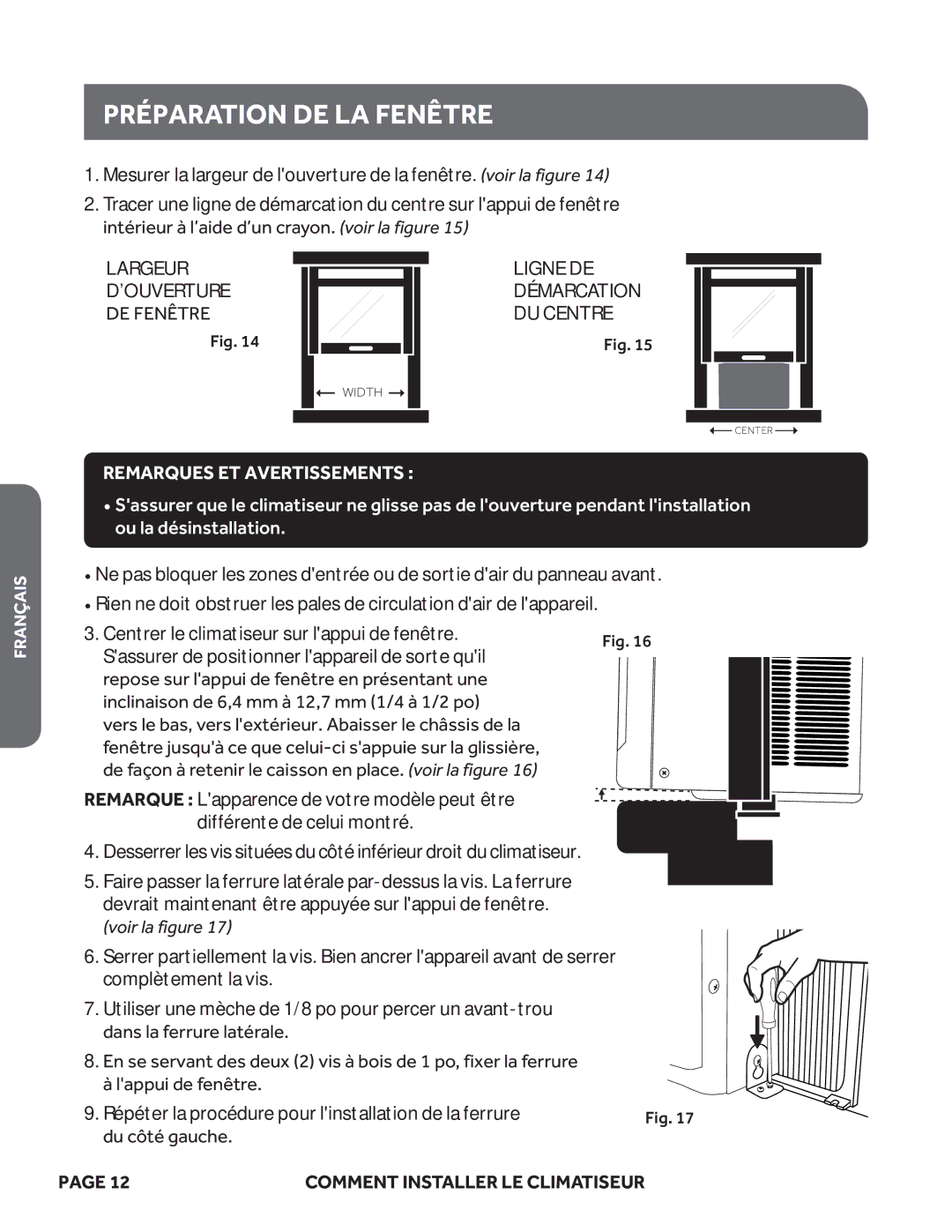 Haier ESA406M, ESA410M, ESA408M, ESA412M, ESA405M, HWR05XCM user manual Préparation DE LA Fenêtre, Remarques ET Avertissements 