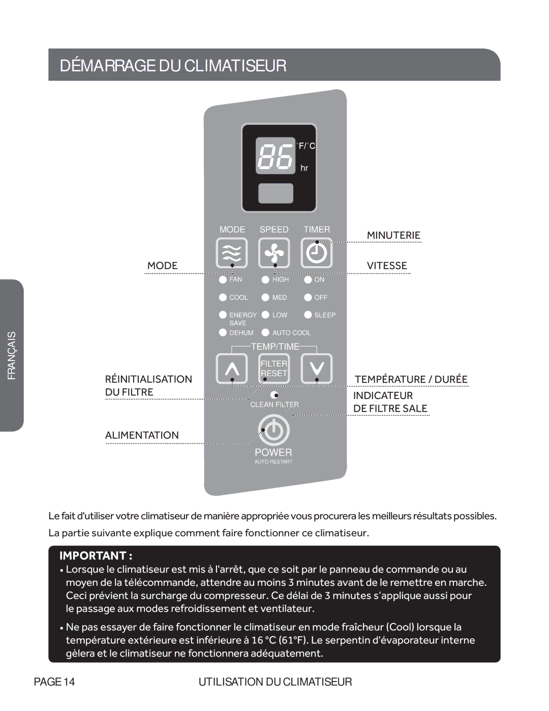 Haier ESA410M, ESA408M, ESA412M, ESA405M, ESA406M, HWR05XCM user manual Démarrage DU Climatiseur, Mode Vitesse 